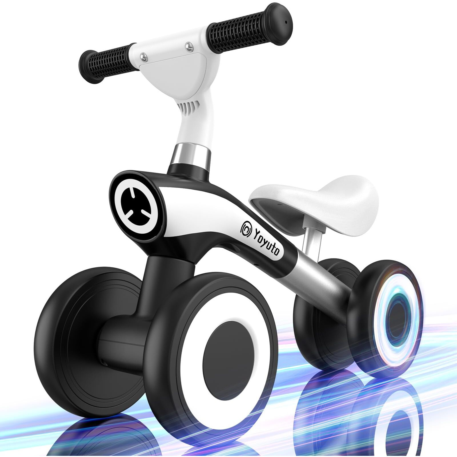 Yoyuto Baby Balance Bike For 1 Year Old Boys Girls 12-36 Month Toddler, 4 Silence Wheels Soft Seat Pre-School First Riding Toys Toddler First Birthday Gifts (Black)