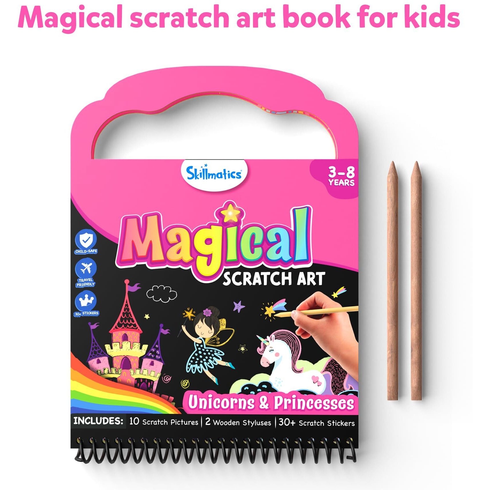 Skillmatics Magical Scratch Art Book For Kids - Unicorns & Princesses, Craft Kits & Supplies, Diy Activity & Stickers, Gifts For Toddlers, Girls & Boys Ages 3, 4, 5, 6, 7, 8