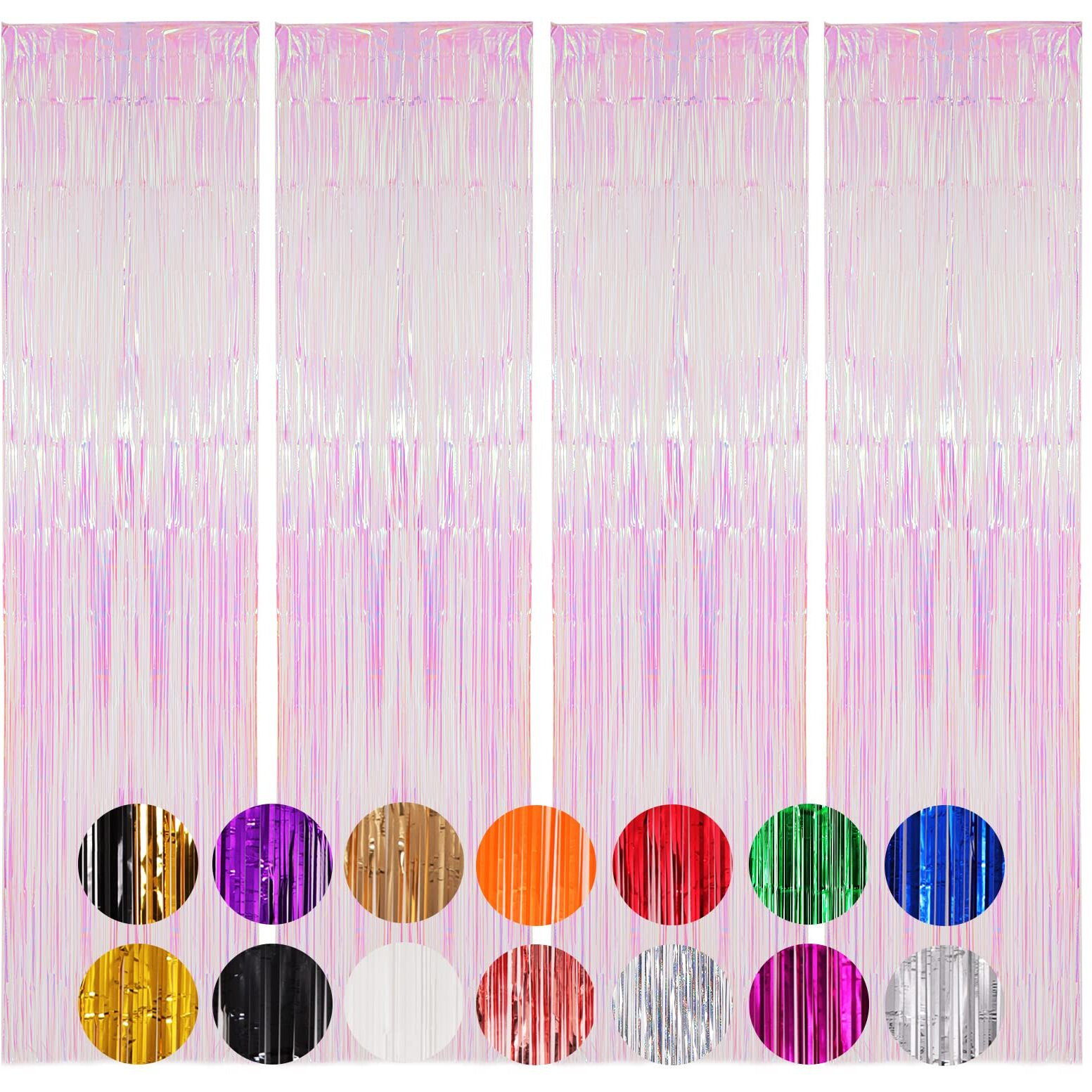Voircoloria 4 Pack Iridescent Transparent Foil Fringe Backdrop Curtains, Tinsel Streamers Birthday Party Decorations, Fringe Backdrop For Graduation, Baby Shower, Gender Reveal, Disco Party