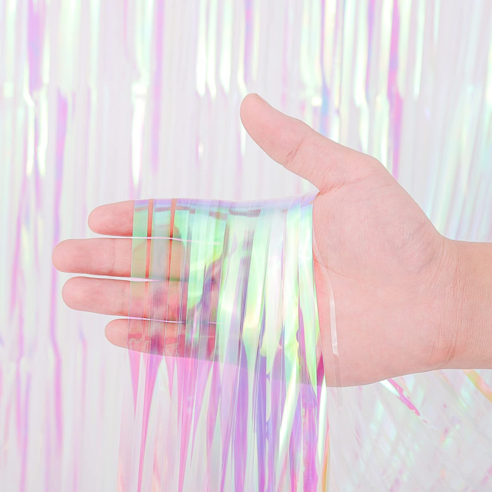 Voircoloria 4 Pack Iridescent Transparent Foil Fringe Backdrop Curtains, Tinsel Streamers Birthday Party Decorations, Fringe Backdrop For Graduation, Baby Shower, Gender Reveal, Disco Party