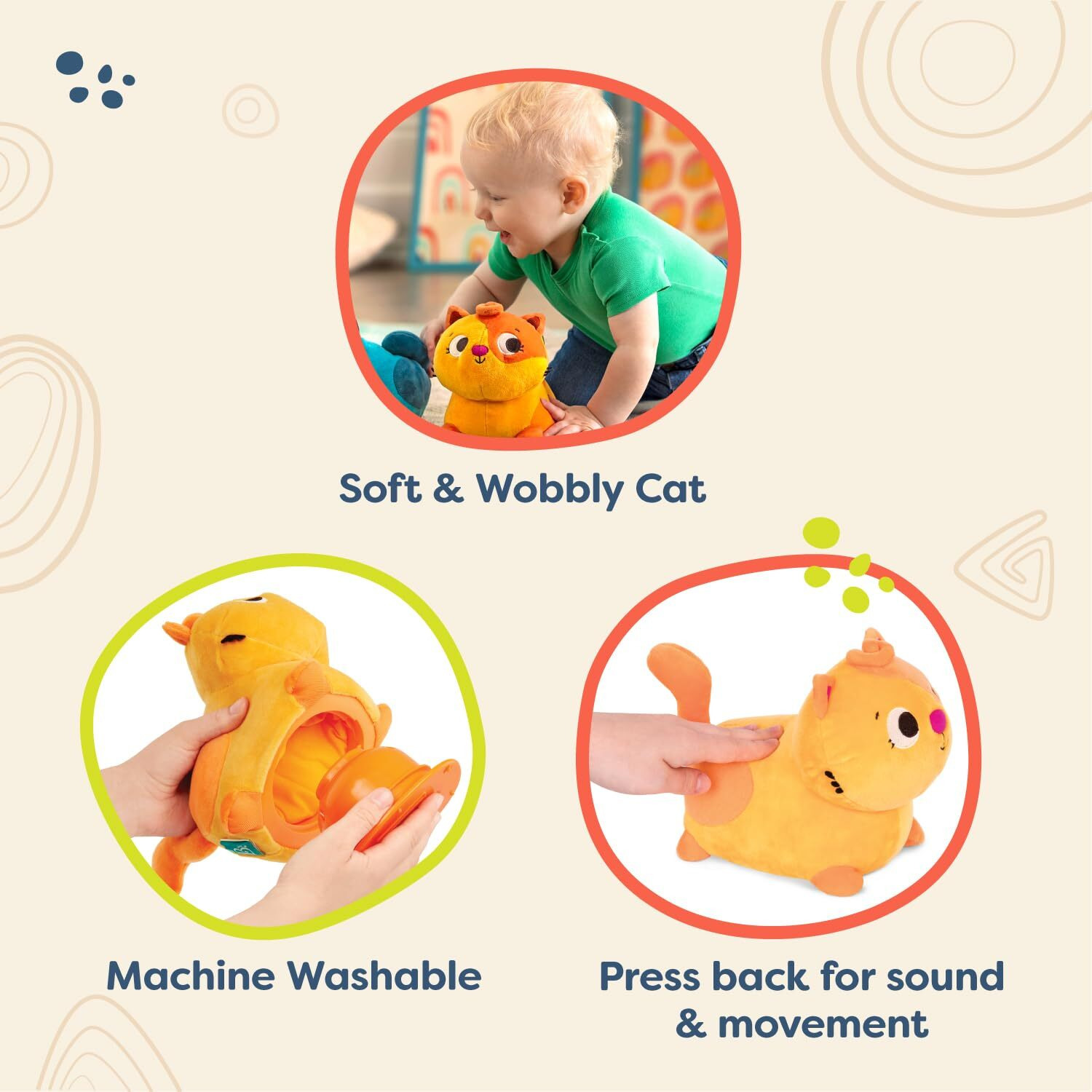 B. Toys - Plush Crawling Toy Cat - Interactive Plush Cat - Stuffed Animal - Washable Tummy Time Meowing Plush Toy With Movement & Sounds- Toys For Babies, Toddlers - 1 Year +