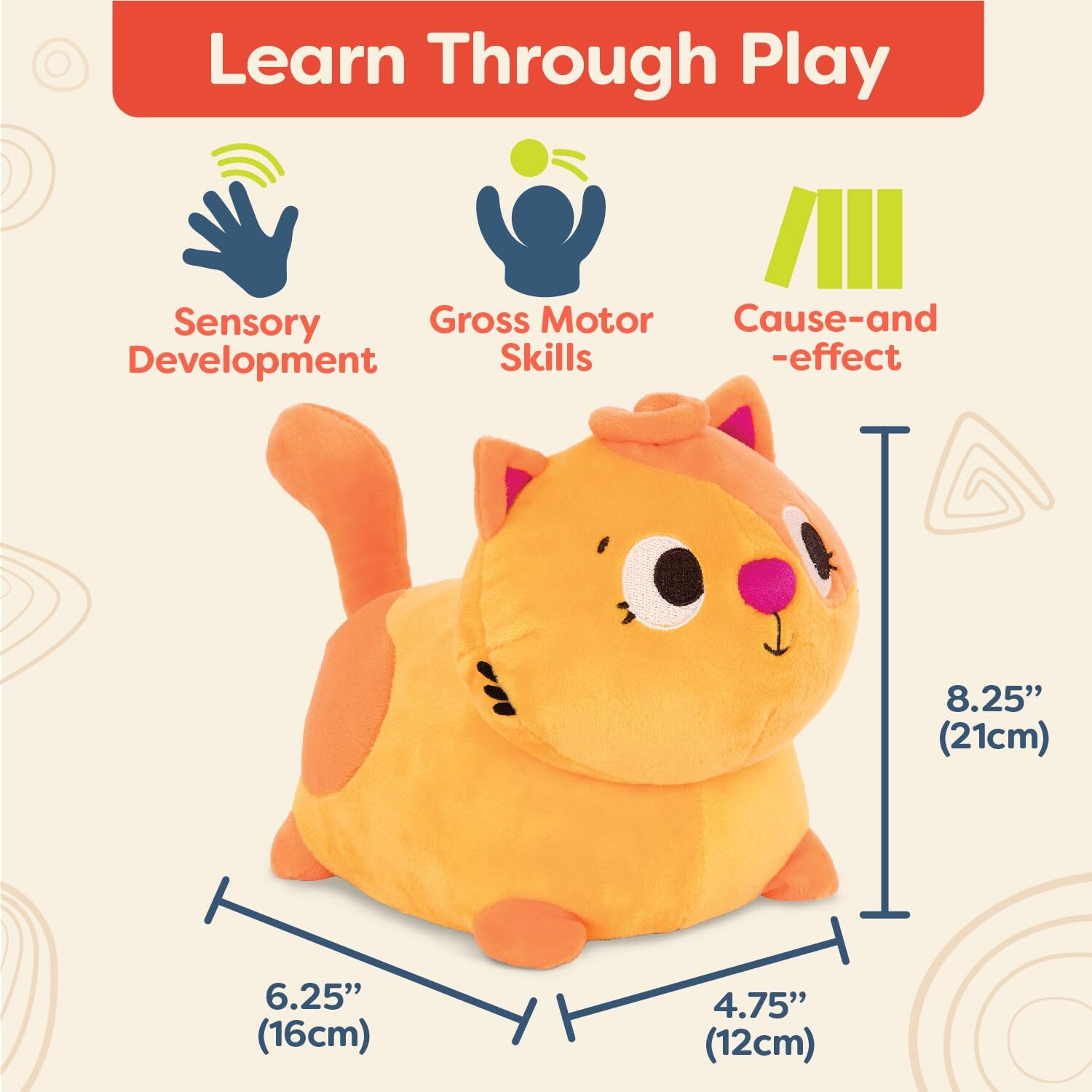 B. Toys - Plush Crawling Toy Cat - Interactive Plush Cat - Stuffed Animal - Washable Tummy Time Meowing Plush Toy With Movement & Sounds- Toys For Babies, Toddlers - 1 Year +