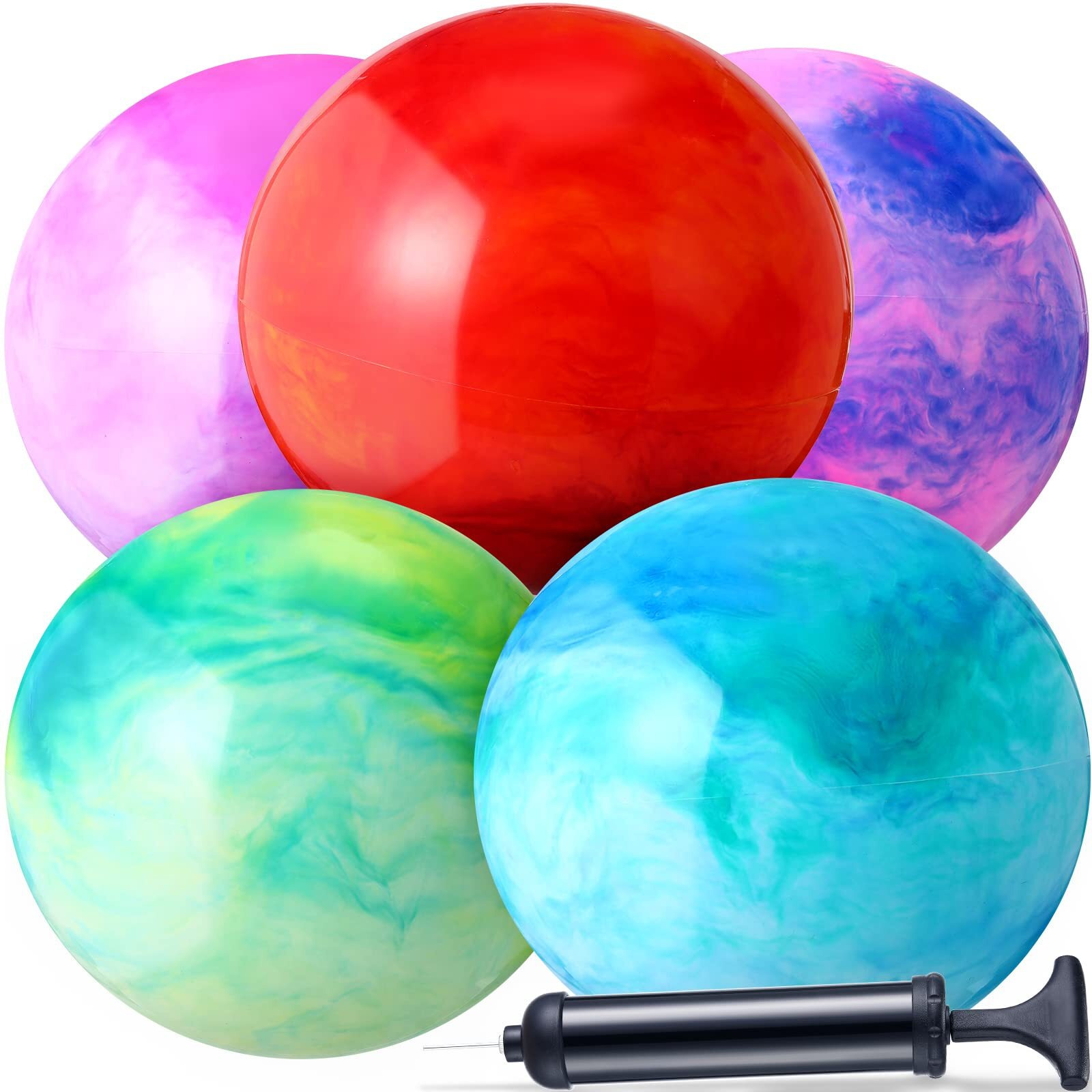 Chumia 18 Inch Fun Bouncy Balls 5 Pcs Rubber Inflatable Kick Ball Bouncing Sensory Balls With Hand Air Pump For Park Backyard Beach Indoor Outdoor Games Party Favors (Sweet Color)