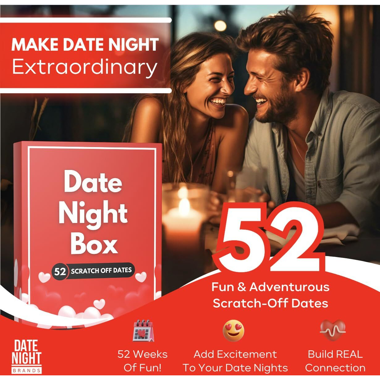 Date Night Box 52 Fun & Adventurous Scratch-Off Date Night Ideas For Couples - Card Game For Husband, Wife, Boyfriend, Girlfriend - Romantic Gift For Birthday, Anniversary, Wedding