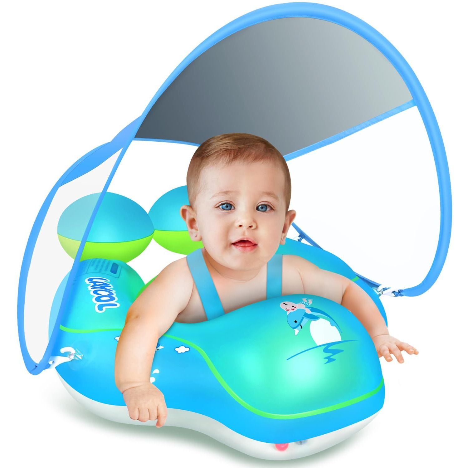 Laycol Baby Pool Float With Upf50+ Sun Protection Canopy,Add Tail Never Flip Over Inflatable Baby Float,Toddler For Age Of 3-36 Months