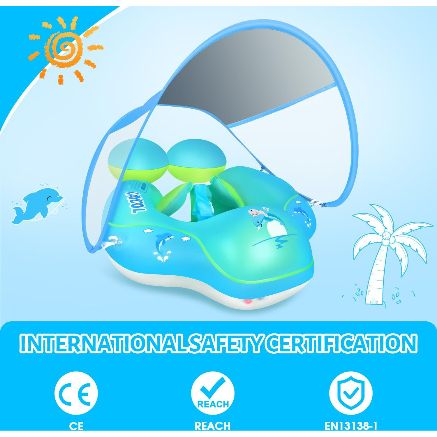 Laycol Baby Pool Float With Upf50+ Sun Protection Canopy,Add Tail Never Flip Over Inflatable Baby Float,Toddler For Age Of 3-36 Months