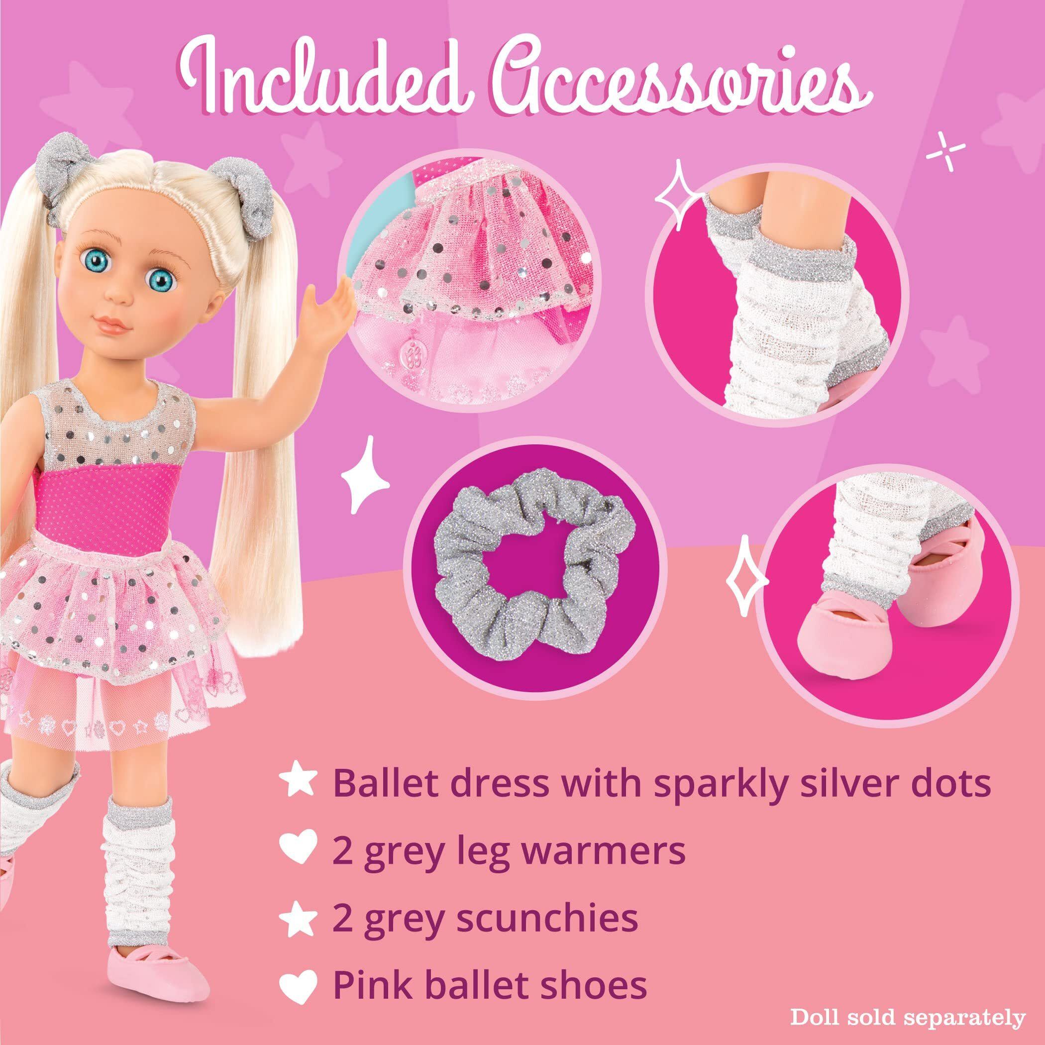 Glitter Girls - Twirls Of Joy Ballerina Outfit Hearts & Stars - Ballet Dress, Hair Elastics, Shoes - 14-Inch Doll Clothes & Accessories For Kids Ages 3 & Up - Childrens Toys