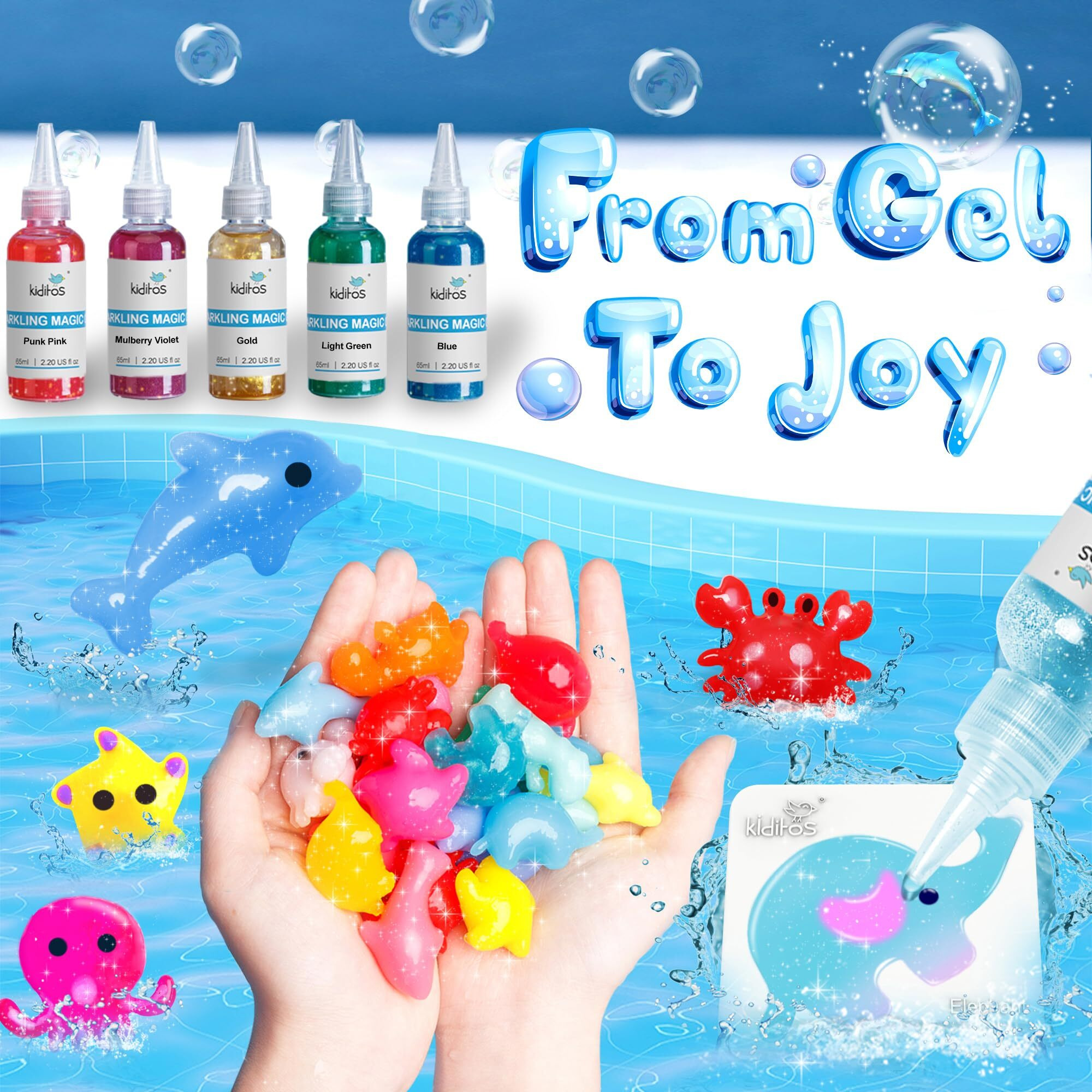 Kiditos Magic Water Elf Toy Kit, Aqua Fairy Water Gel Kit With 10 Magic Gels, 6 Sea Creature Molds. Christmas Gifts, Birthday Gifts, Party Favors, Arts & Crafts Diy Stem Kits For Kids (10 Colors)