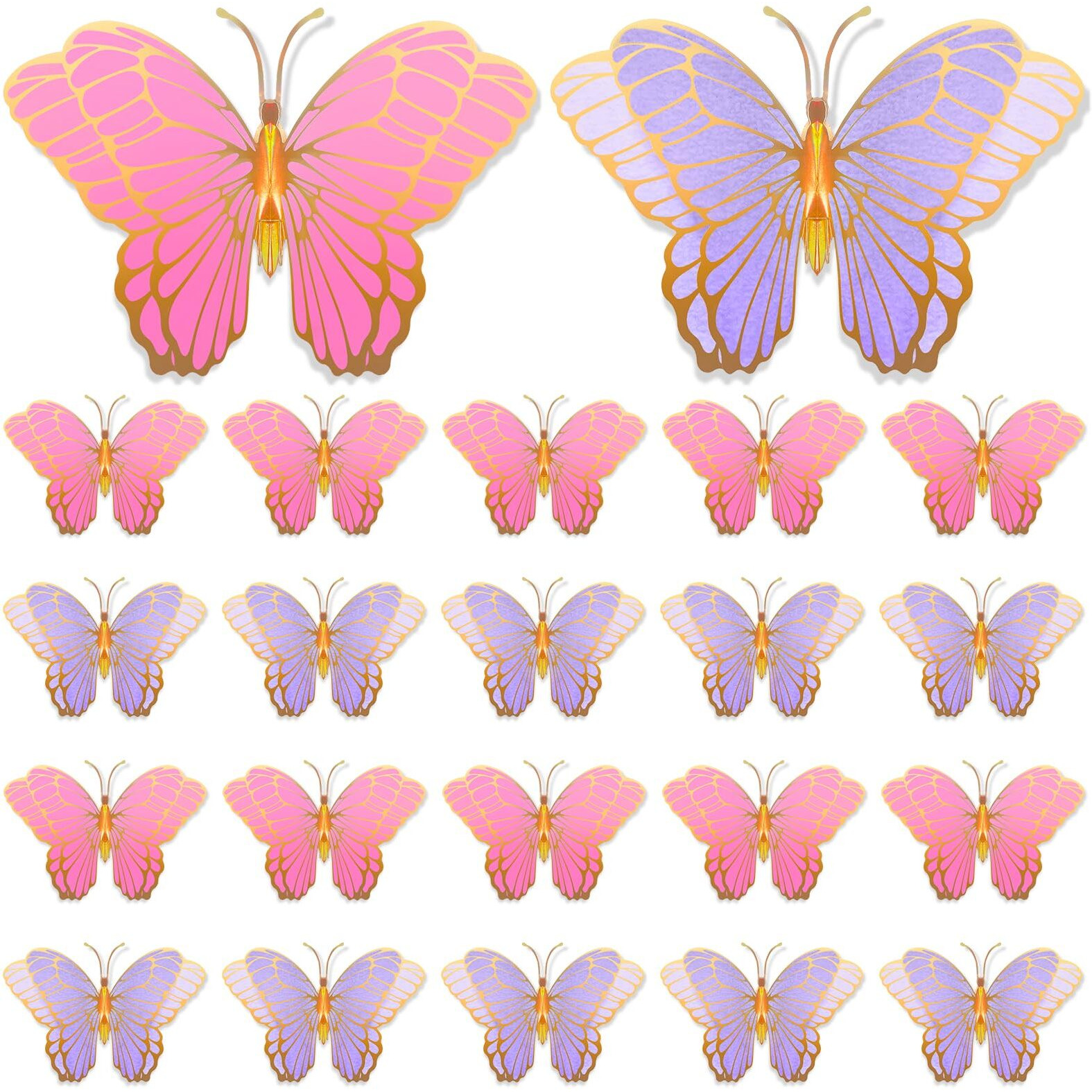 20 Pieces Butterfly Centerpieces For Tables Butterfly Party Decorations 3D Golden Butterfly Table Toppers Centerpiece For Girl Party Table Decors Birthday Baby Shower (10 X 7 In, Pink, Purple)