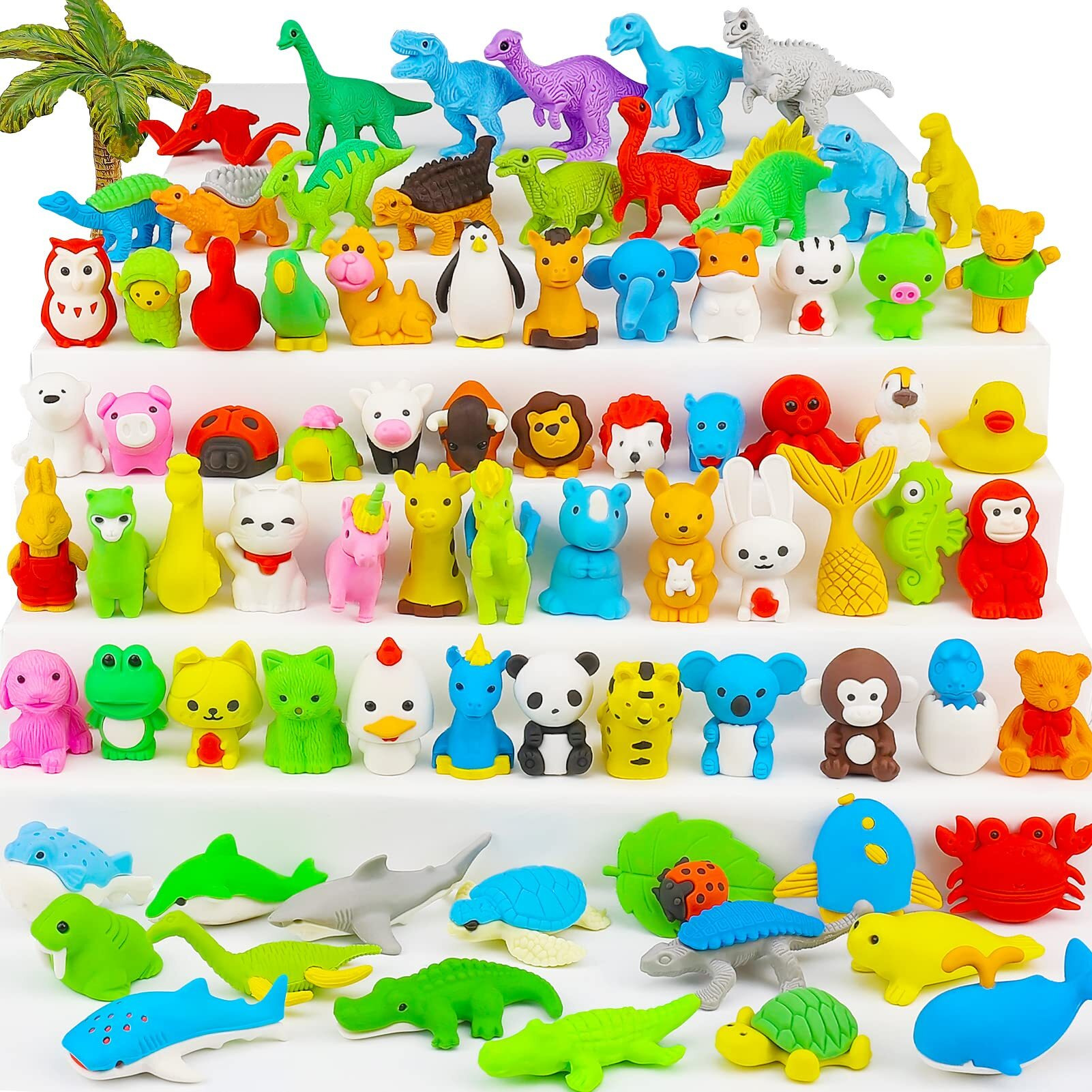 Urskytous 80Pcs Animal Erasers Desk Pets For Kids Cute Puzzle Erasers Bulk Take Apart Erasers Classroom Reward Treasure Box Easter Egg Fillers Bingo Prizes Games Valentines Day Gifts Party Favors