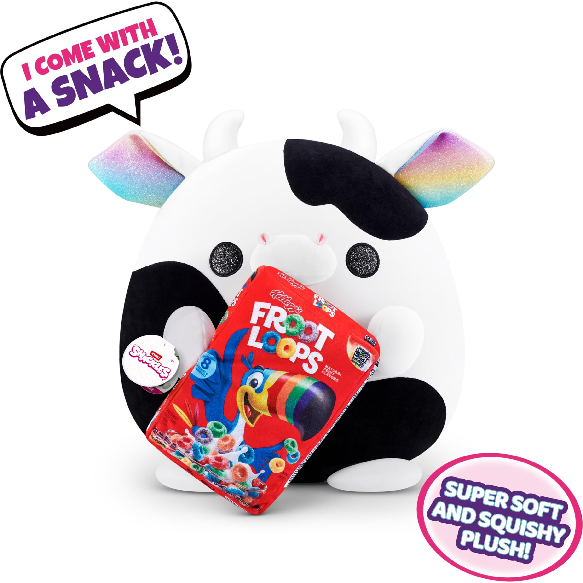 Snackles (Froot Loops) Cow Super Sized 14 Inch Plush By Zuru, Ultra Soft Plush, Collectible Plush With Real Licensed Brands, Stuffed Animal