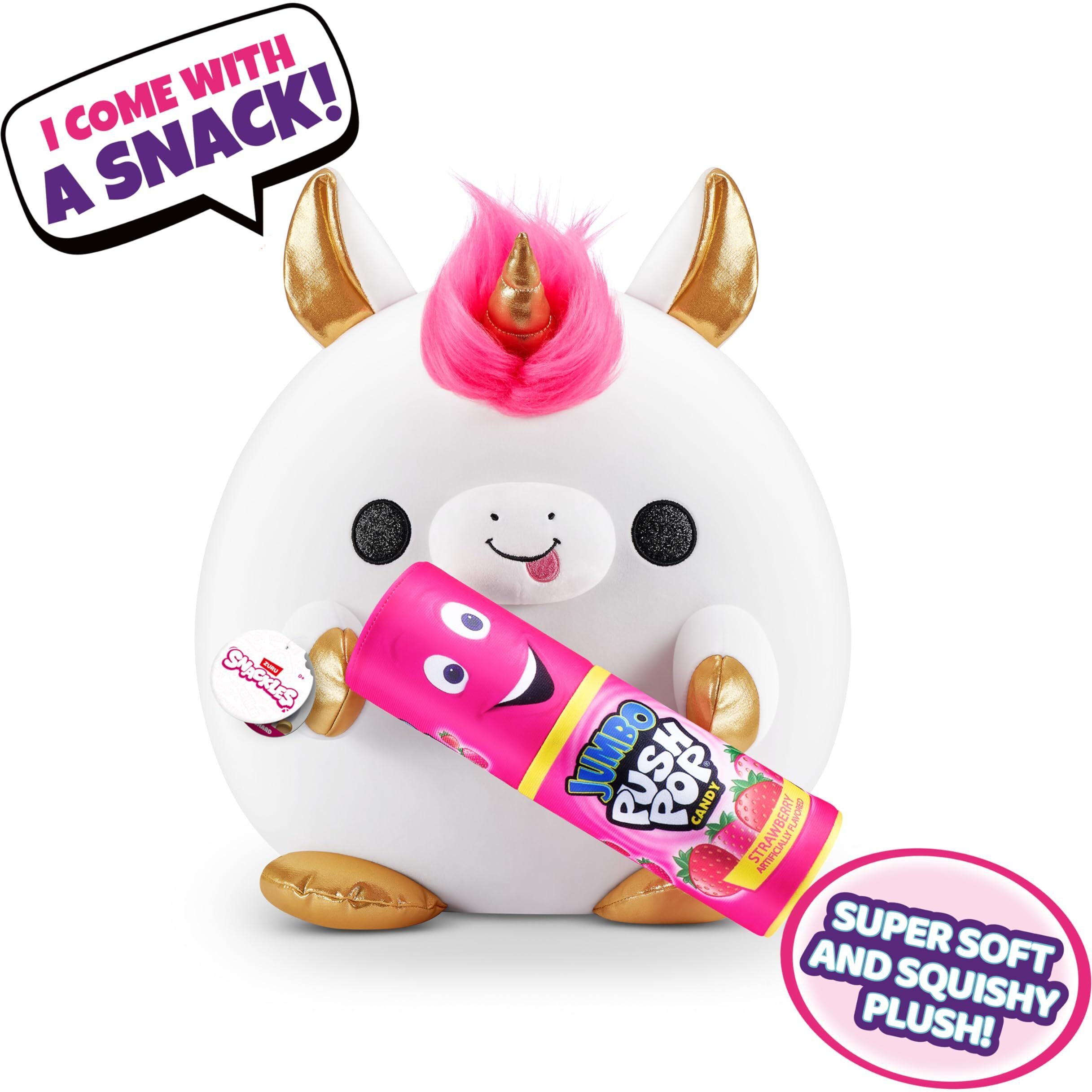 Snackles (Bazooka) Unicorn Super Sized 14 Inch Plush By Zuru, Ultra Soft Plush, Collectible Plush With Real Licensed Brands, Stuffed Animal