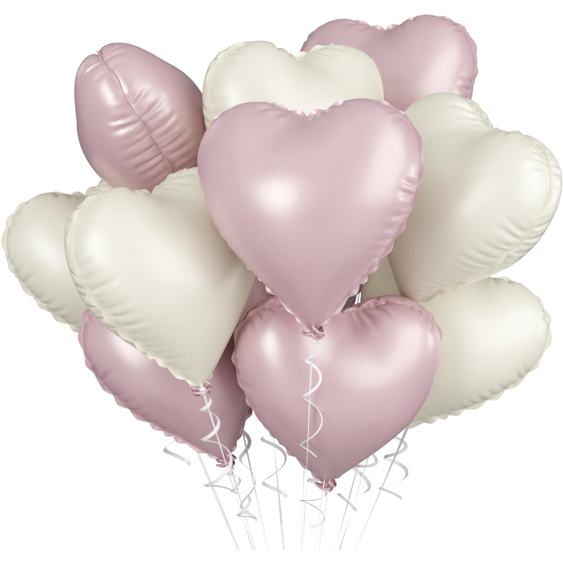 Baby Pink White Heart Balloons, 10Pcs Pink Cream White Foil Heart Balloons, 18Inch Pastel Pink Beige Heart Shape Balloons Nude Love Balloon For Girls Birthday Baby Shower Valentines Day Decorations