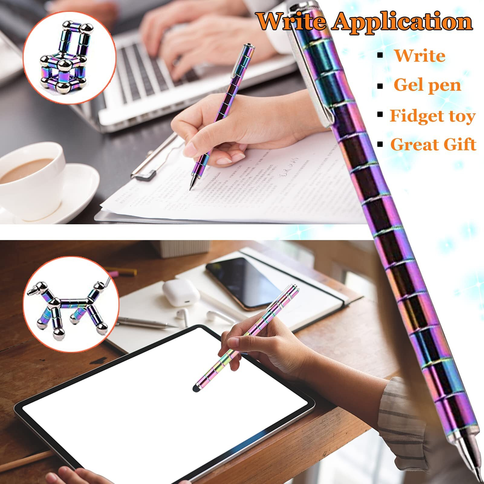 Upgrade Fidget Pen-Magnetic Pen-Fidget Toys For Boys Girls Age 8-12-Gifts For Teenage Girls Boys-Toy Pen Decompression Magnetic Metal Pen-Multifunctional Deformable Magnet Pen-Fidget Toy For Adults