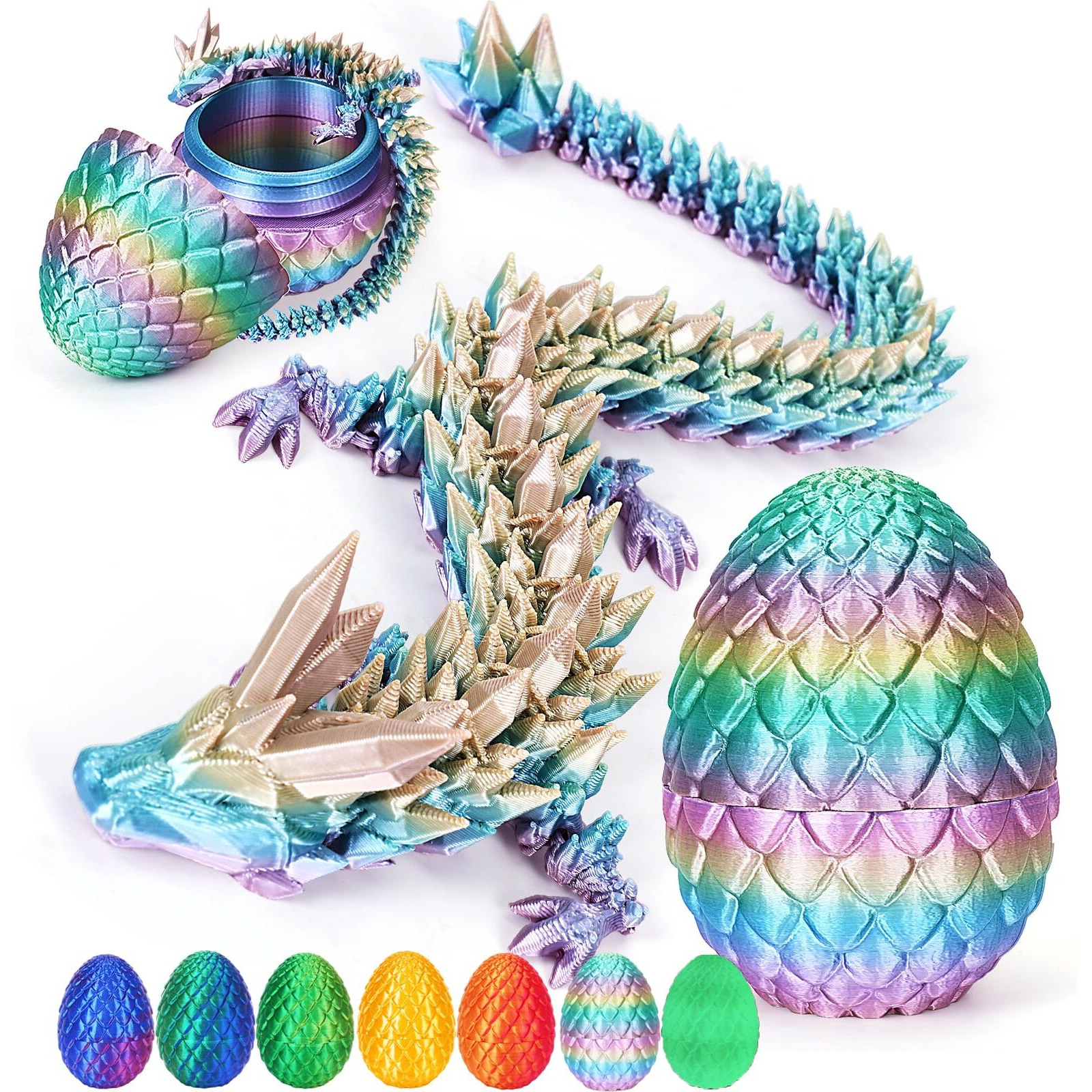 Tboline 3D Printed Dragon Egg, Dragon Eggs With Dragon Inside, Crystal Dragon Fidget Toys, Full Articulated Dragon In Egg, Adults Fidget Toys For Autism Adhd (Random Rainbow Dragon Egg)