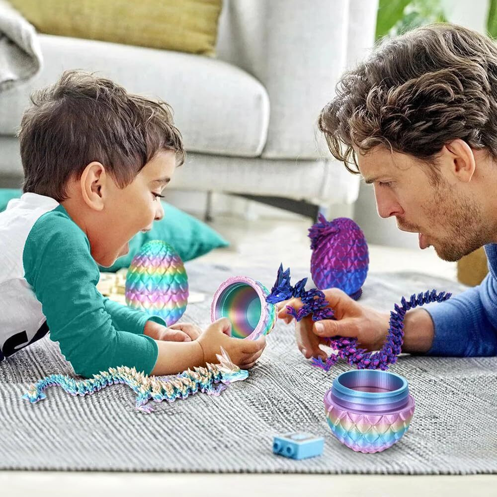 Tboline 3D Printed Dragon Egg, Dragon Eggs With Dragon Inside, Crystal Dragon Fidget Toys, Full Articulated Dragon In Egg, Adults Fidget Toys For Autism Adhd (Random Rainbow Dragon Egg)