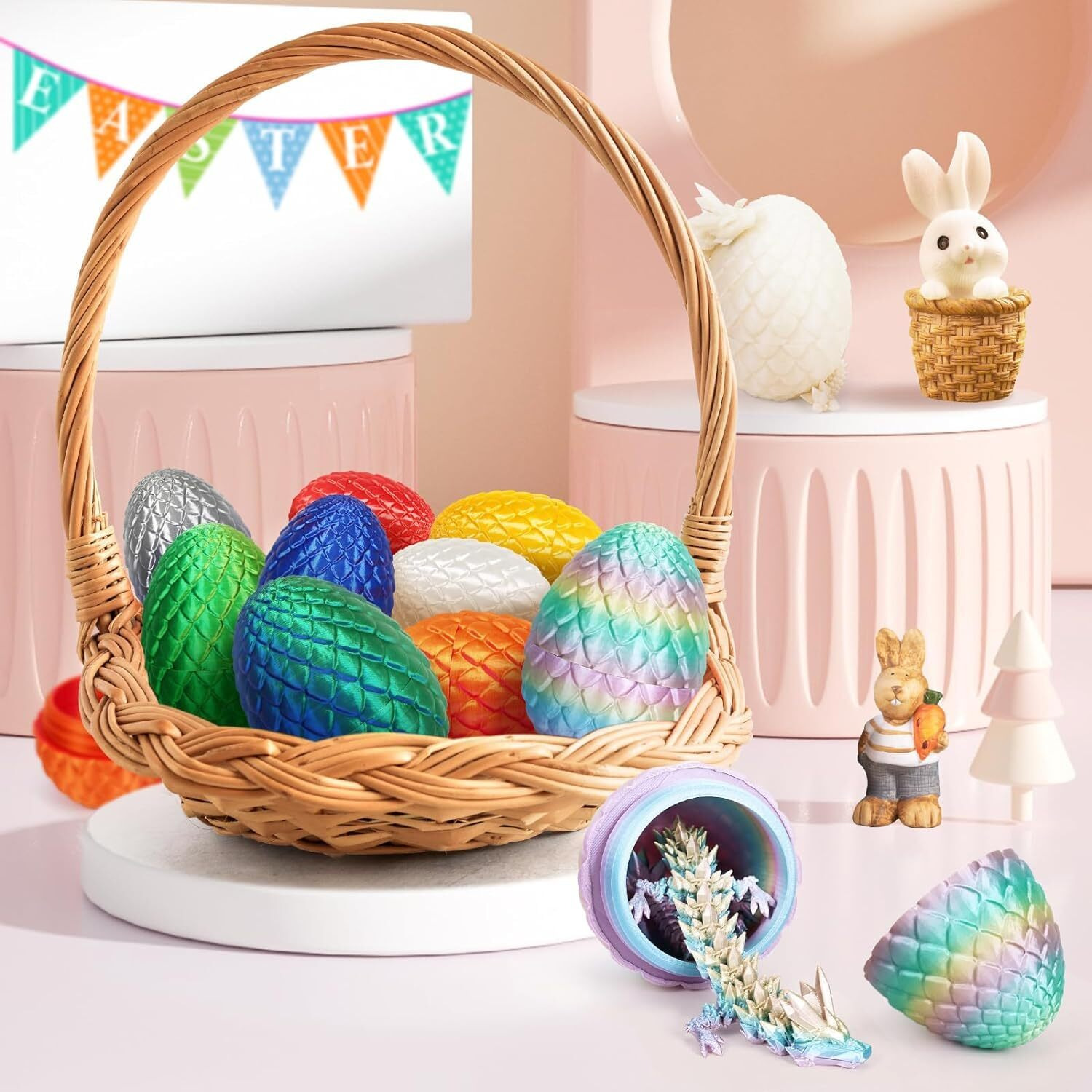 Tboline 3D Printed Dragon Egg, Dragon Eggs With Dragon Inside, Crystal Dragon Fidget Toys, Full Articulated Dragon In Egg, Adults Fidget Toys For Autism Adhd (Random Rainbow Dragon Egg)