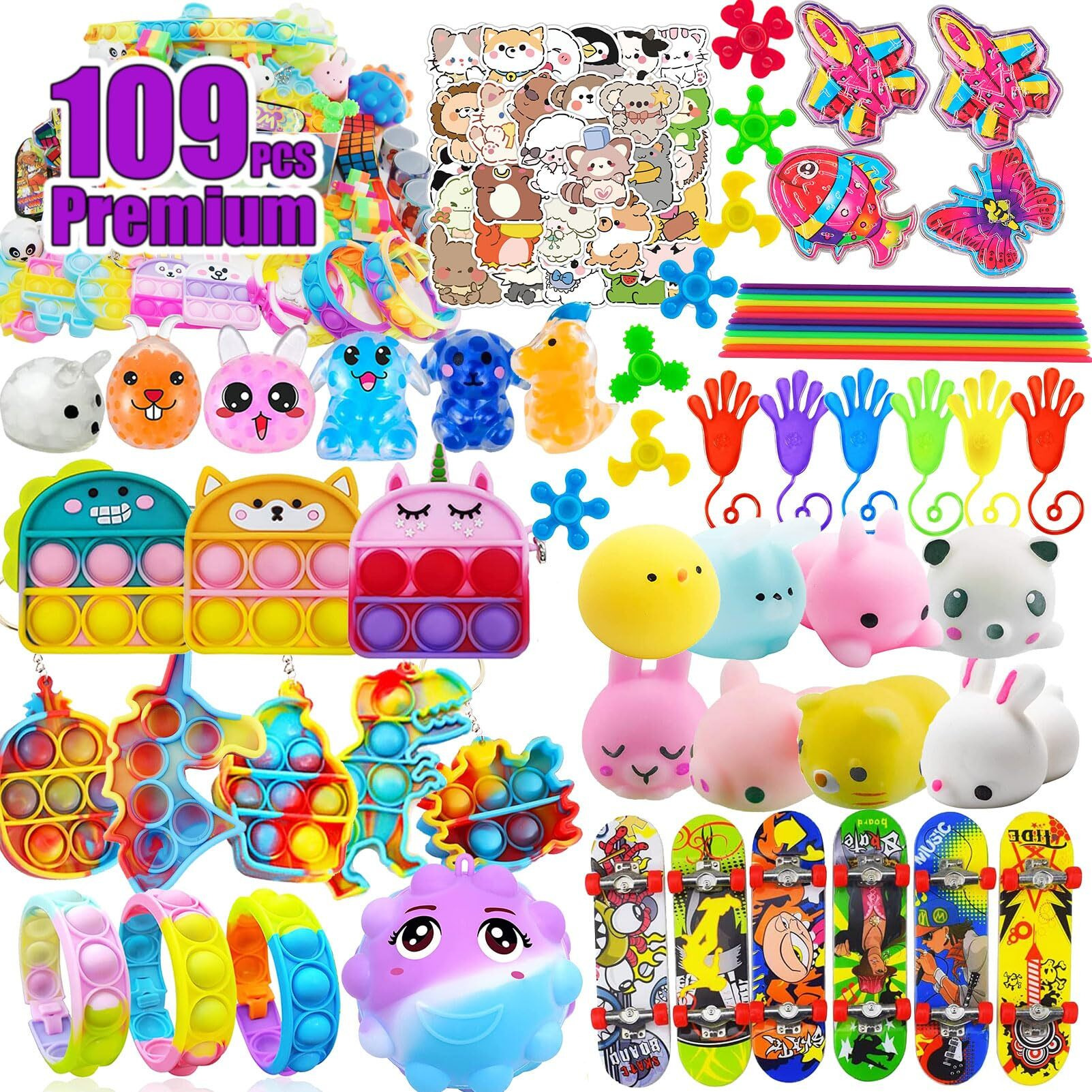 109 Pcs Premium Party Favors Toys For Kids,Assortment Mini Pop Fidget It Toys For All Ages Kids,Classroom Prizes,Treasure Chest, Prize Box Toys, Goody Bag Fillers,Carnival Prizes For Boys Girls 4-10