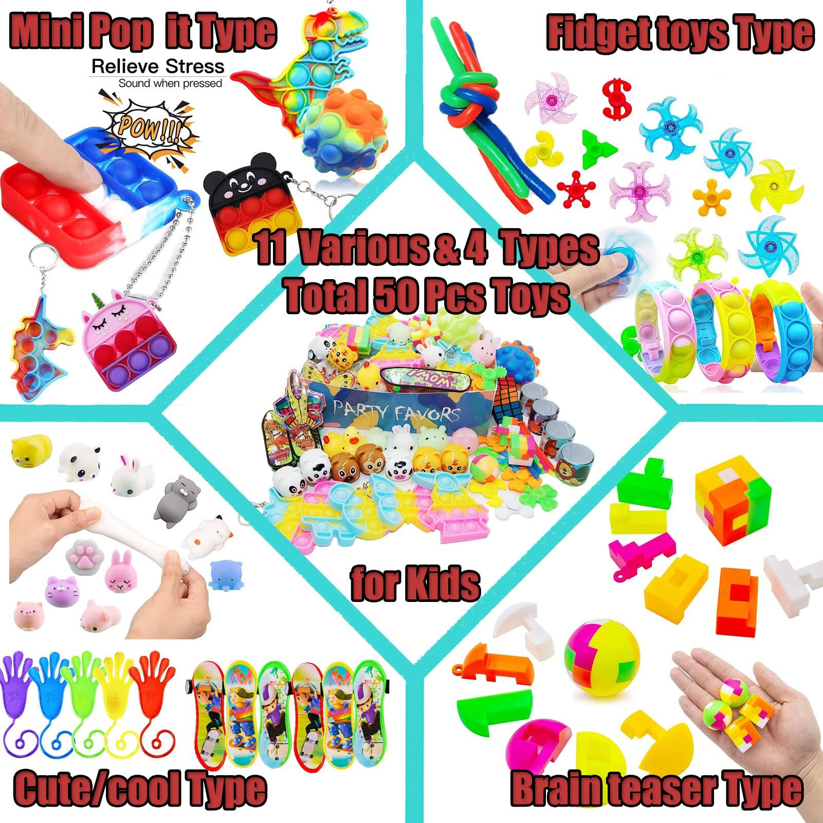 109 Pcs Premium Party Favors Toys For Kids,Assortment Mini Pop Fidget It Toys For All Ages Kids,Classroom Prizes,Treasure Chest, Prize Box Toys, Goody Bag Fillers,Carnival Prizes For Boys Girls 4-10