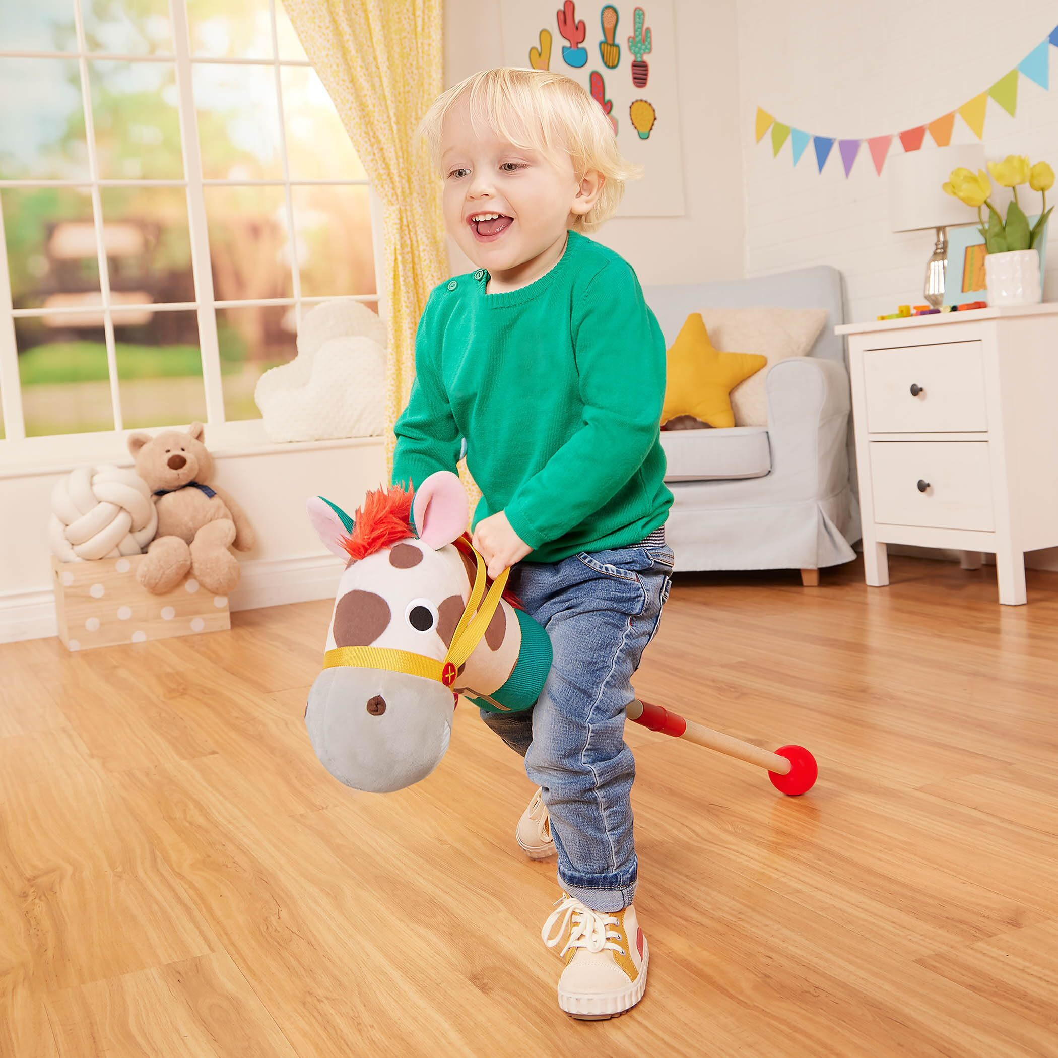 Battat - Classic Hobby Horse - Plush Stick Horse - Wooden Pole & Sensory Textures - Realistic Sounds - 2 Years + - Pony Pal