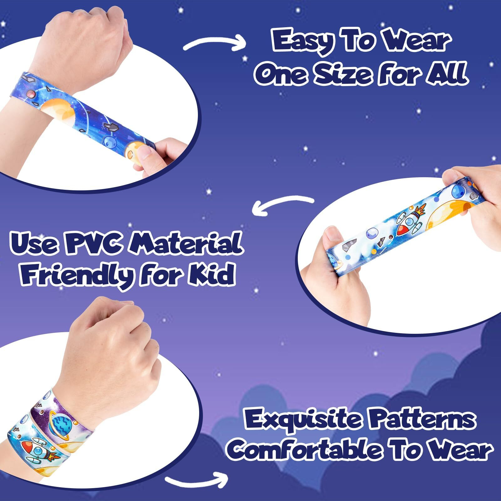 Dmight Space Party Favors, 30 Pcs Outer Space Themed Birthday Decorations, 10 Silicone Bracelet, 20 Slap Bracelet For Astronaut Kids Birthday Gift