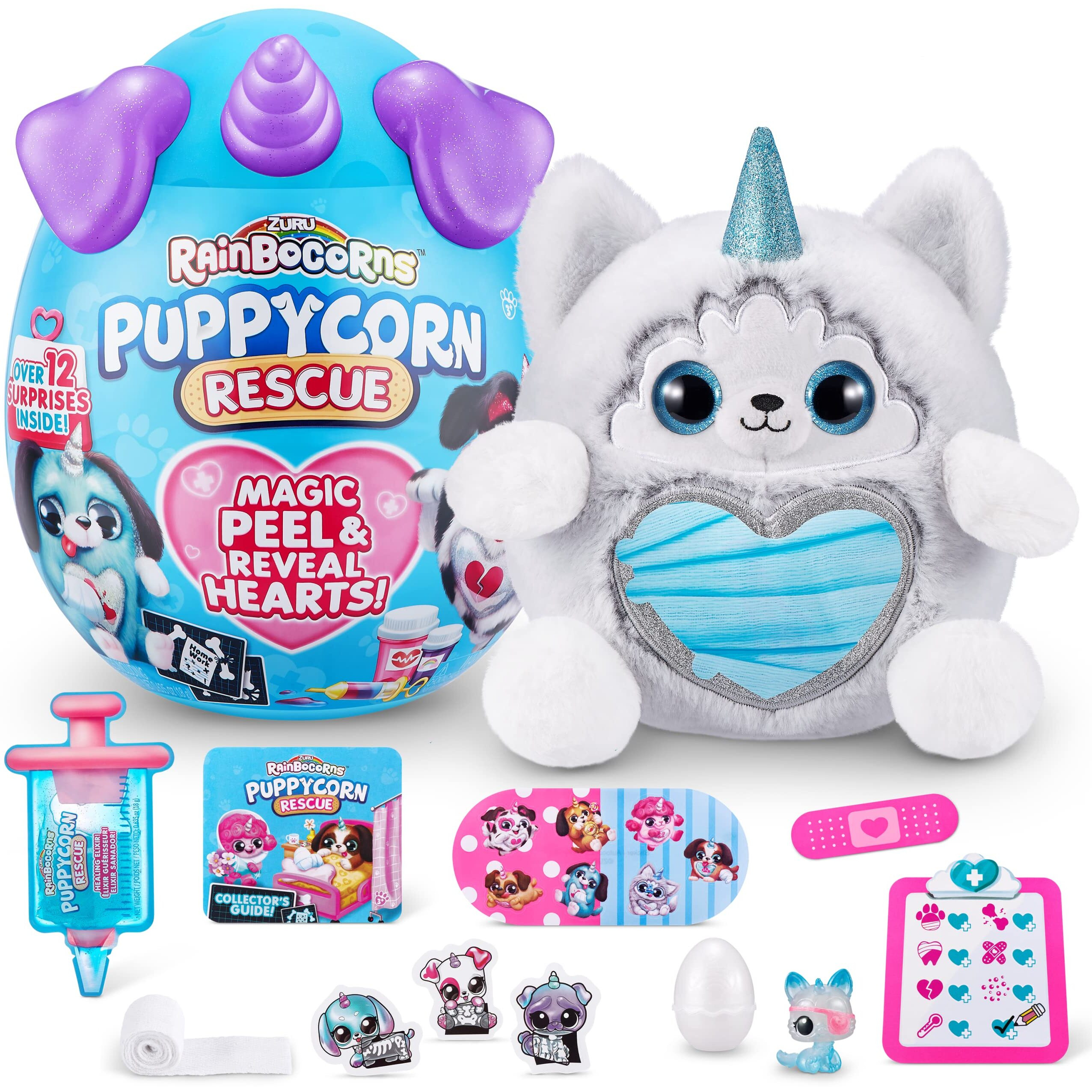 Rainbocorns Puppycorn Rescue (Husky) By Zuru, Collectible Plush, Stuffed Animal Girl Toys, Surprise Egg, Stickers, Syringe Slime, Ages 3+ For Girls, Children, 9.06 X 7.87 X 11.02 Inches
