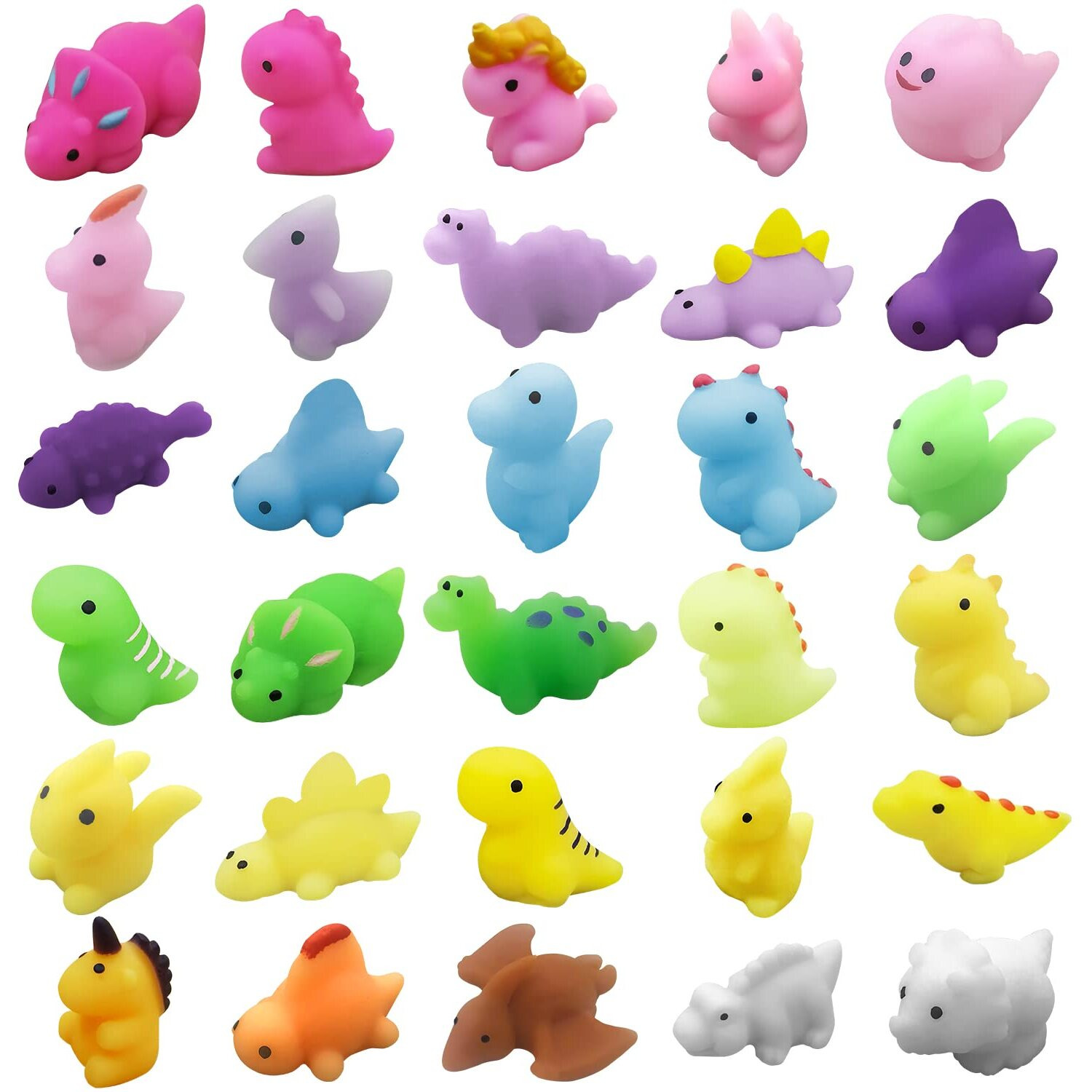 Aviski 30Pcs Mochi Squishy Toys, Mini Kawaii Dinosaur Squishies Soft Fidget Toys Stress Squeeze Toys Party Bags Filler For Boys Girls Birthday Gifts