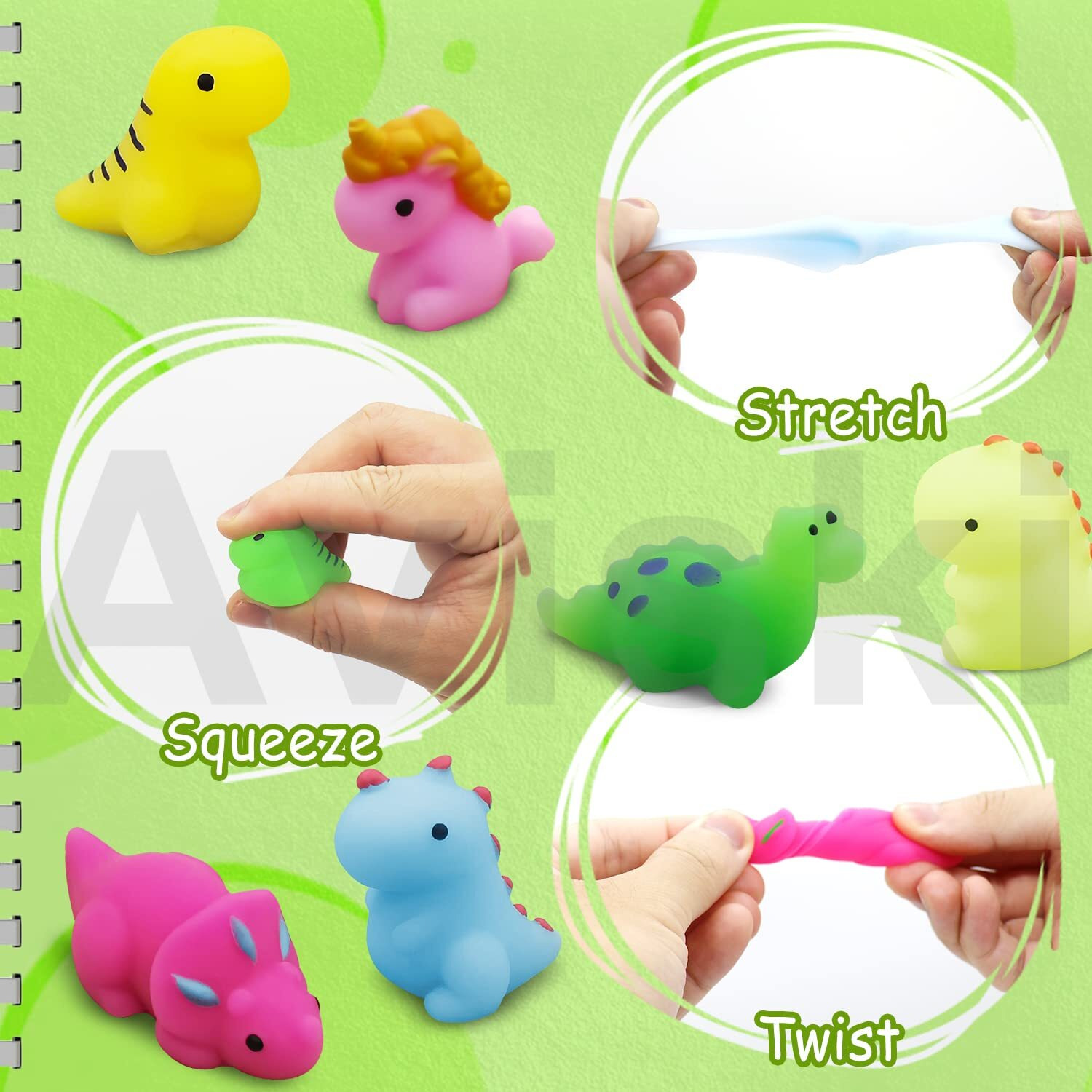 Aviski 30Pcs Mochi Squishy Toys, Mini Kawaii Dinosaur Squishies Soft Fidget Toys Stress Squeeze Toys Party Bags Filler For Boys Girls Birthday Gifts