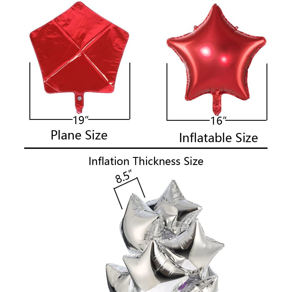 18"" Red Star-Shaped Foil Balloon Mylar Helium Balloons For Wedding Baby Shower Birthday Party Decorations, Pack Of 20