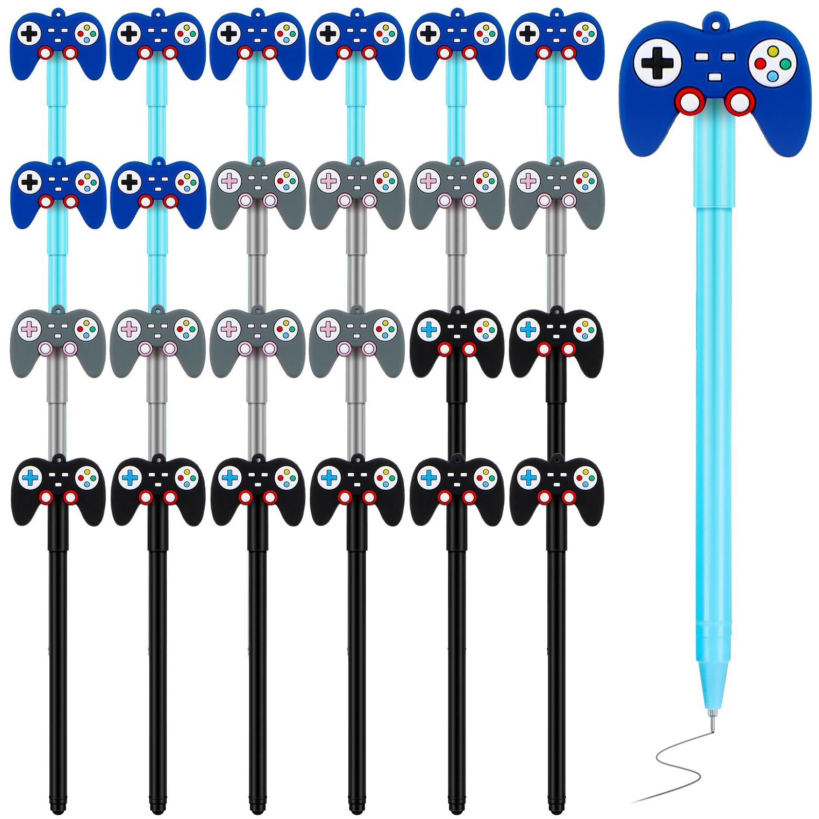 Tinlade 24 Pcs Video Game Pens Gamer Party Favors Themed Gaming Birthday Party Favor Gift Pen Controller Ink Kids Pens For Boys Classroom Prizes (Black,Blue,Gray)