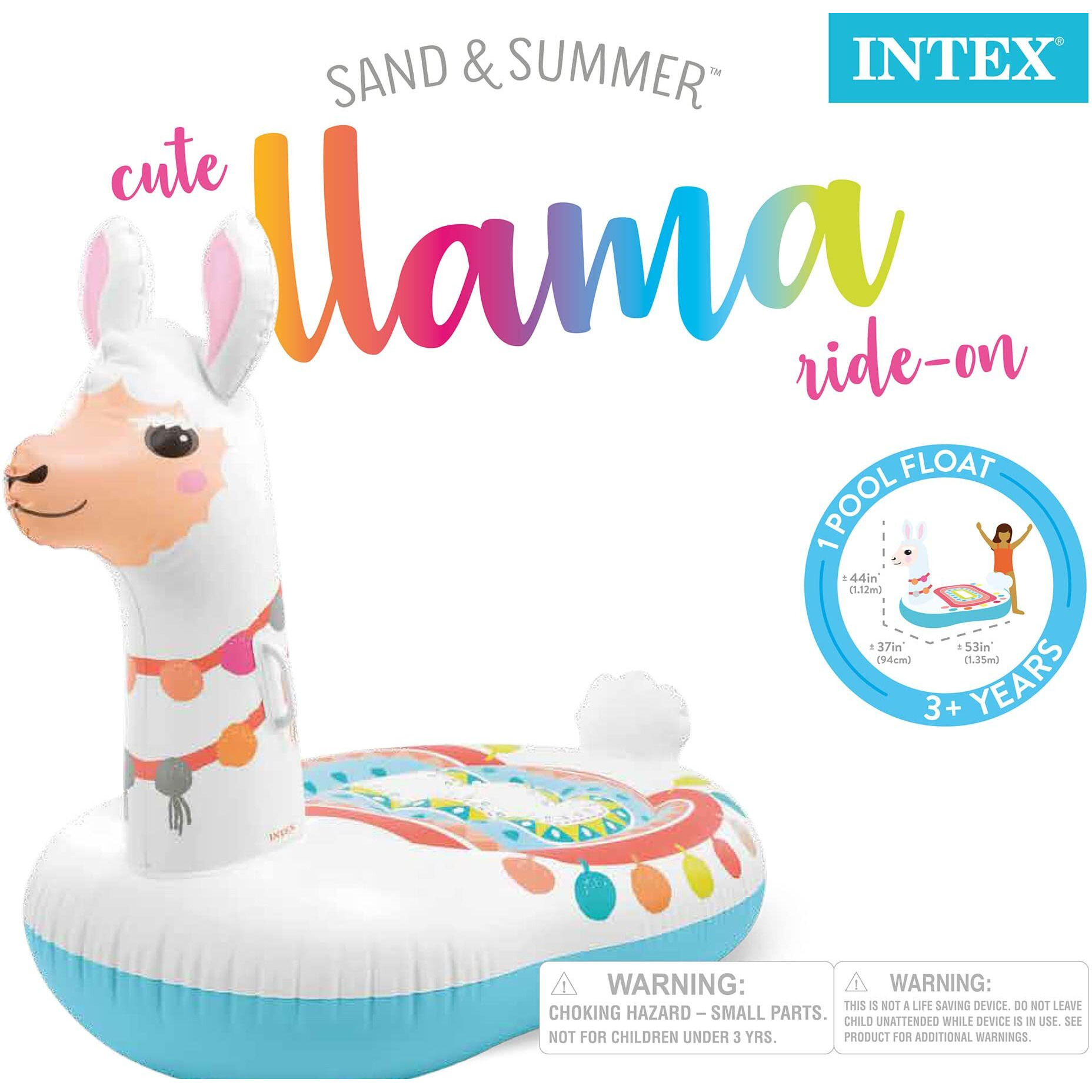 Intex Cute Llama Inflatable Pool Float Animal Pool Toy For Kids - 2 Heavy-Duty Handles - 88Lb Weight Capacity - 44"" X 37"" X 53"" - For Ages 3+