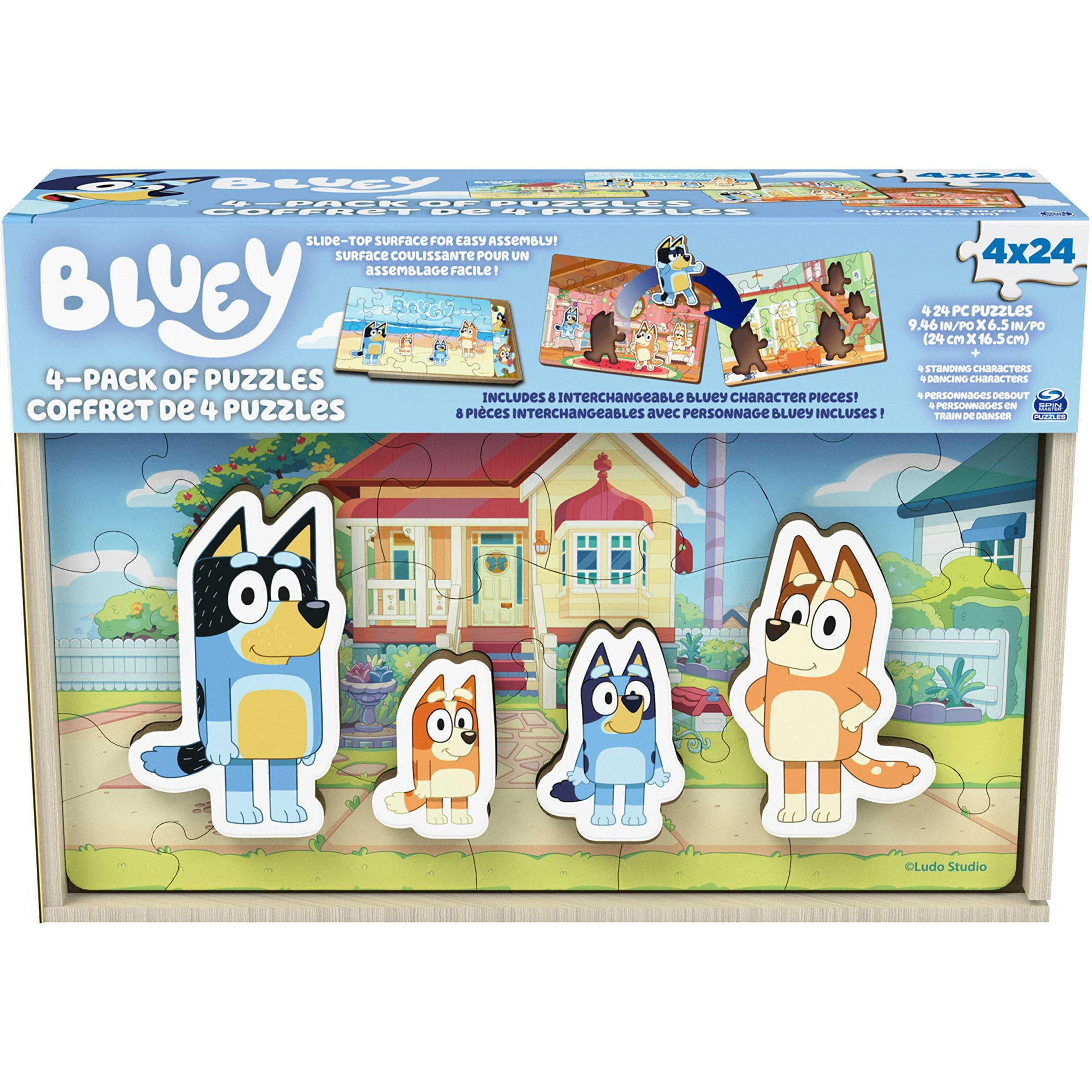 Bluey 4-Pack Of Wooden 24-Piece Puzzles With Interchangeable Pieces | Bluey Birthday Party Supplies | Bluey Party Favors | Bluey Toys For Kids Ages 3+