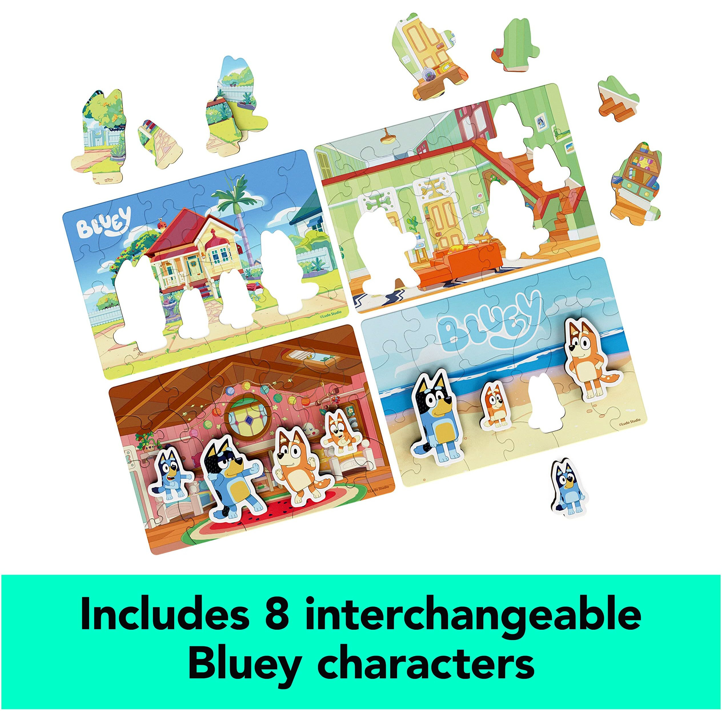 Bluey 4-Pack Of Wooden 24-Piece Puzzles With Interchangeable Pieces | Bluey Birthday Party Supplies | Bluey Party Favors | Bluey Toys For Kids Ages 3+
