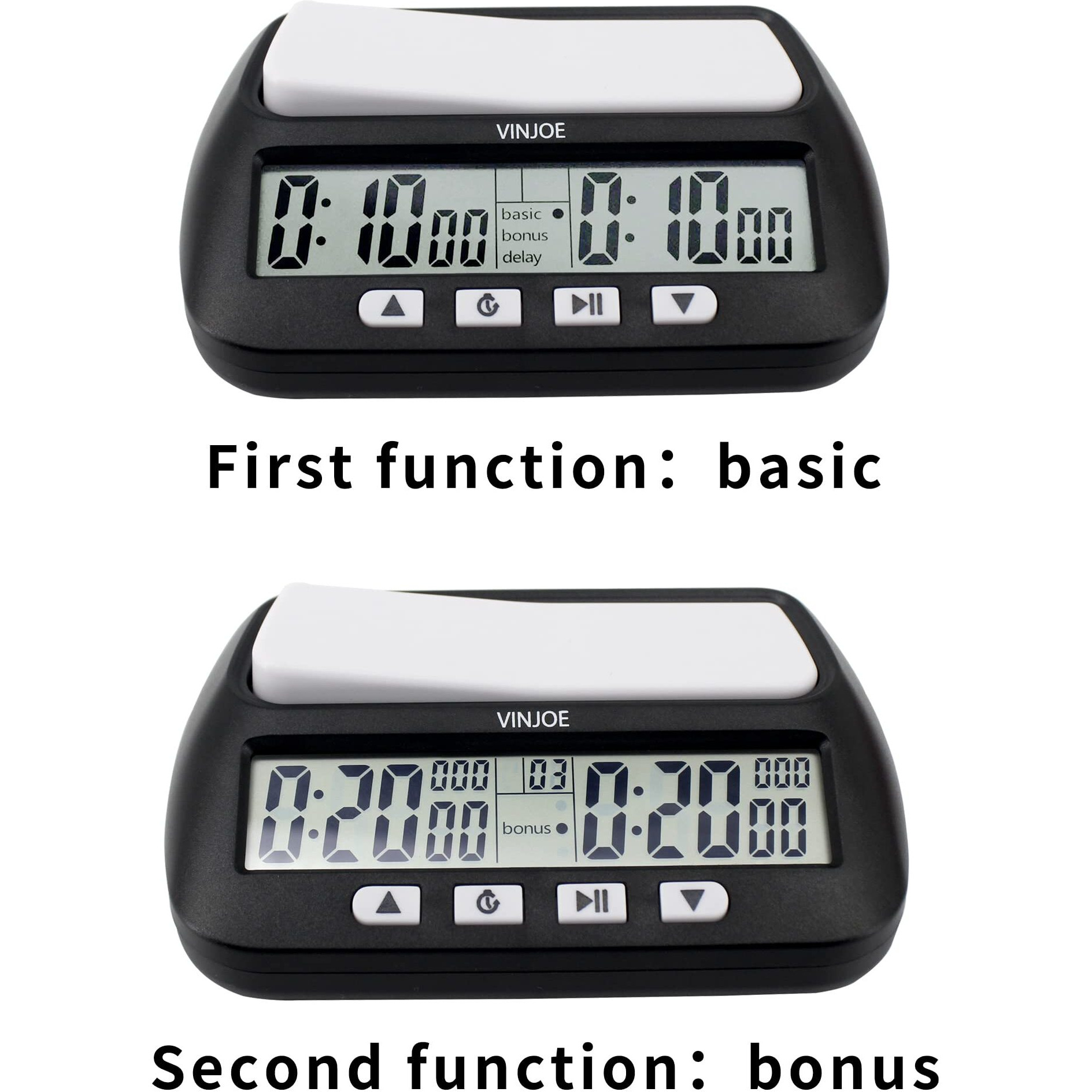 Vinjoe Chess Clock Digital Chess Timer Professional For Board Games,Portable Digital Chess Clock & Game Timer With Basic,Bonus,Delay And Positive Time Features Best Gifts For Christmas(Without Battery
