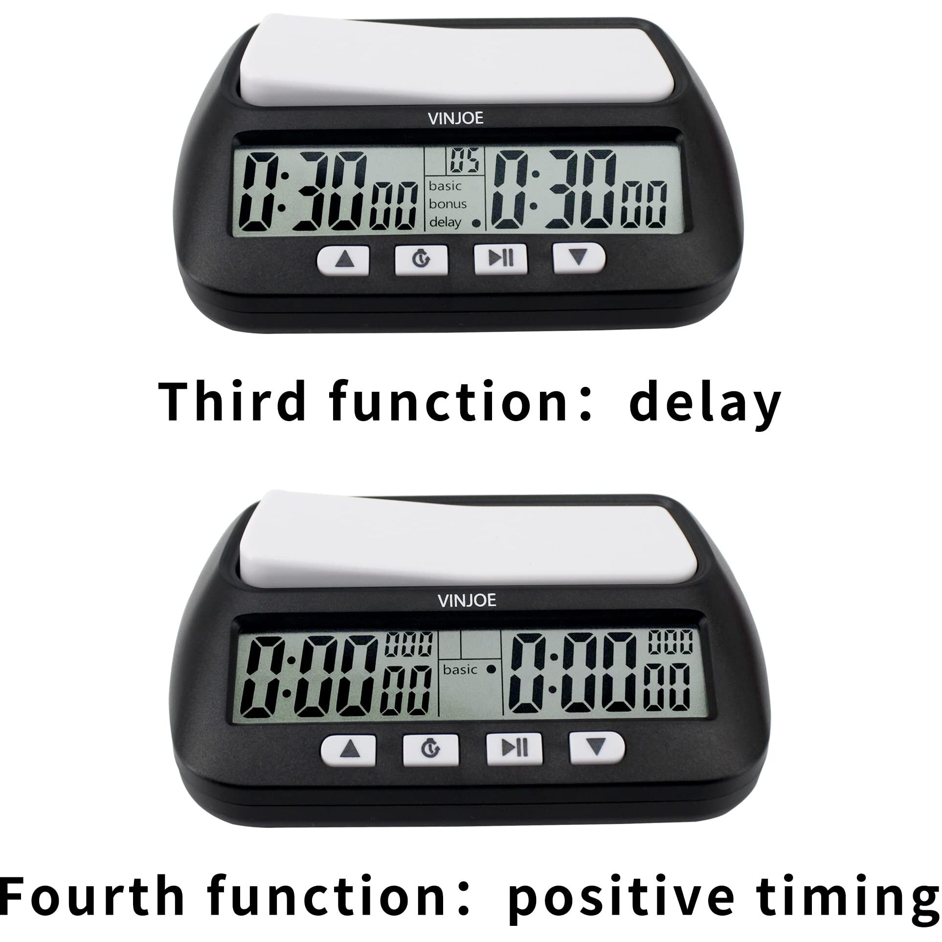 Vinjoe Chess Clock Digital Chess Timer Professional For Board Games,Portable Digital Chess Clock & Game Timer With Basic,Bonus,Delay And Positive Time Features Best Gifts For Christmas(Without Battery