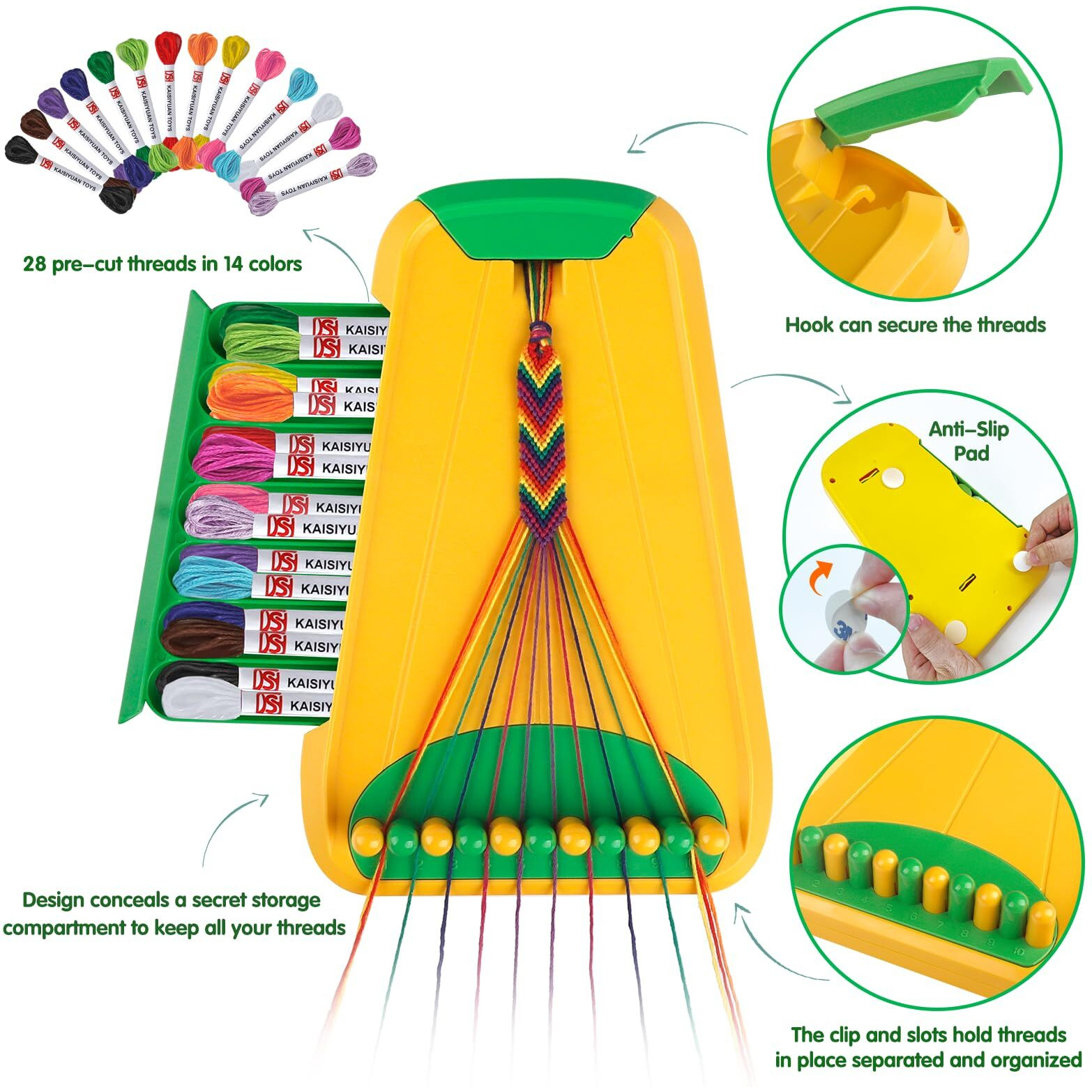 Arts And Crafts For Kids Ages 8-12,Friendship Bracelet Making Kit For Girl,Kids Jewelry Making Kit With 28 Pre-Cut Threads,Christmas Birthday Gifts For Ages 6 7 8 9 10 11 12 Year Old Green