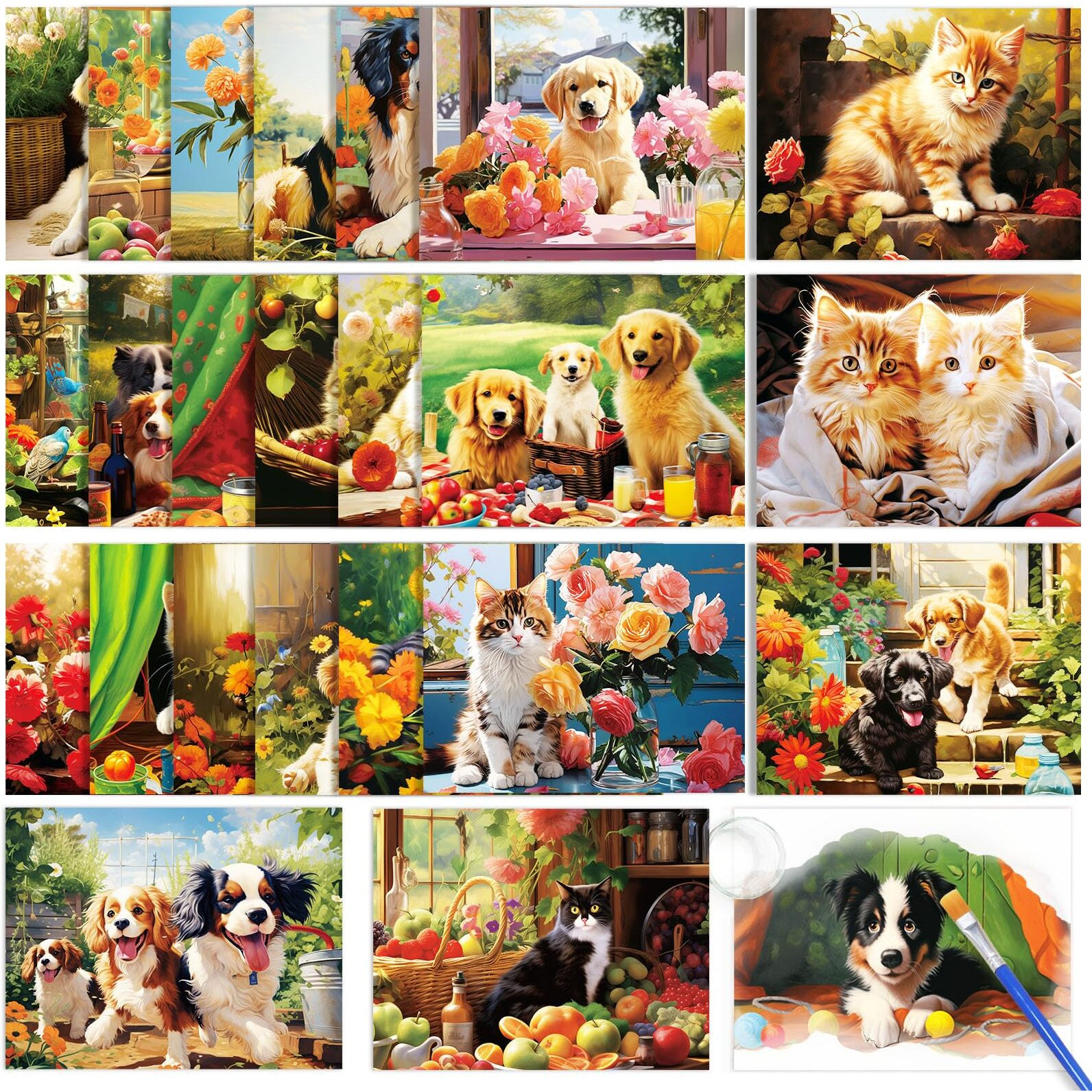 Zoiiwa 24 Pcs Dementia Products For Elderly Reusable Water Painting Toys Pet Dog Cat Dementia Activities For Adults Seniors Dementia Water Doodle Coloring Set Painting Brush For Elderly Drawing Gifts