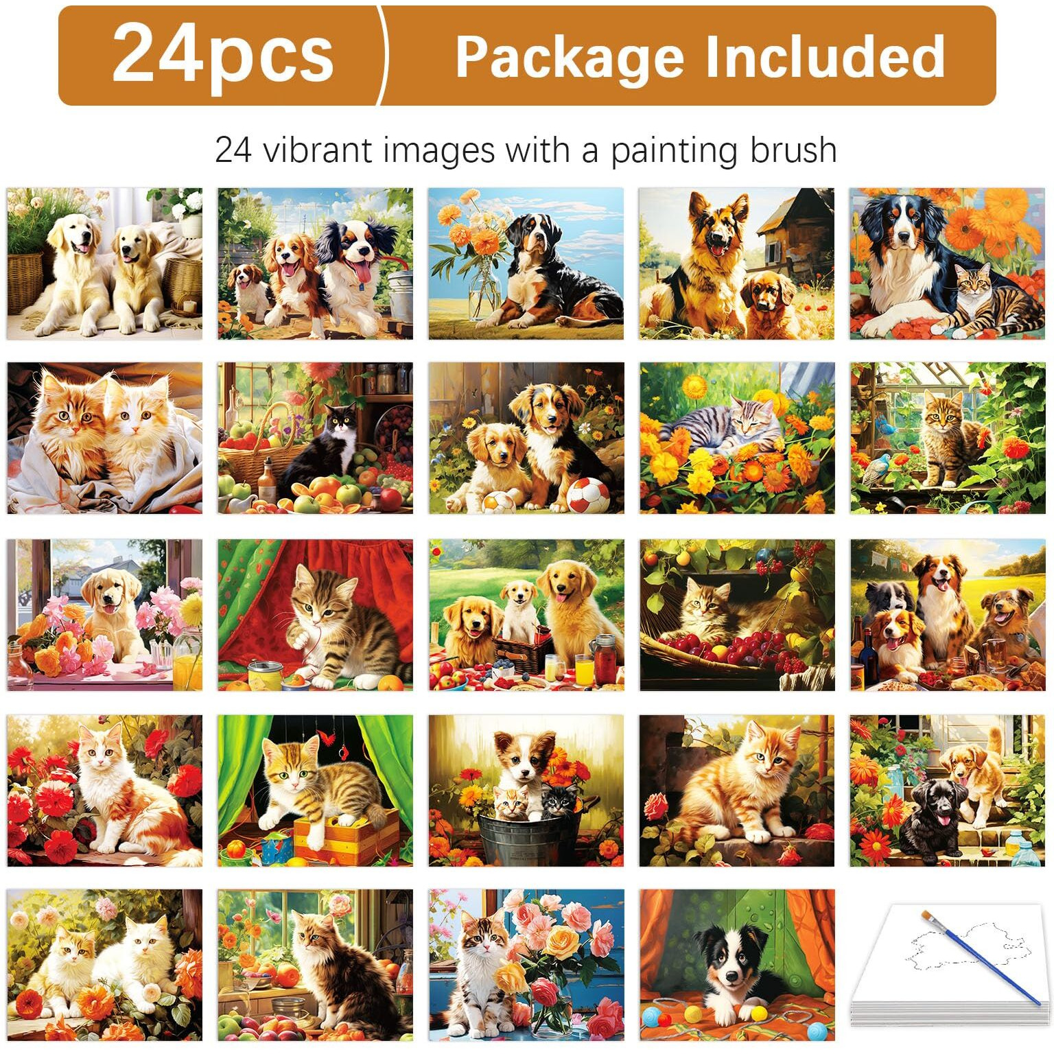 Zoiiwa 24 Pcs Dementia Products For Elderly Reusable Water Painting Toys Pet Dog Cat Dementia Activities For Adults Seniors Dementia Water Doodle Coloring Set Painting Brush For Elderly Drawing Gifts
