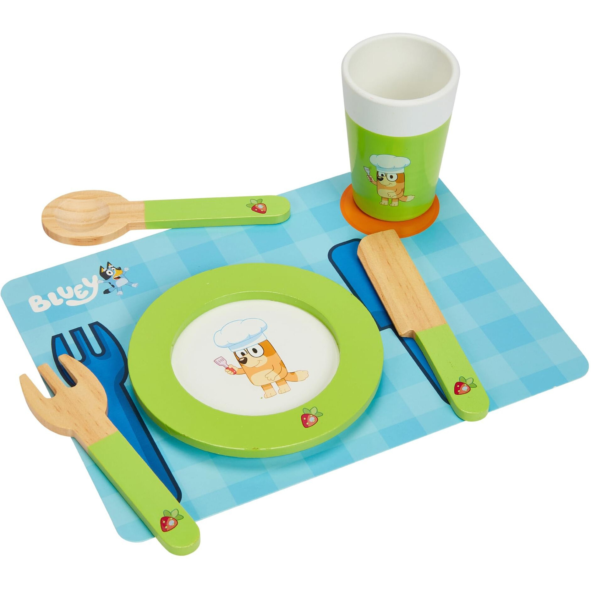 Bluey - Dine In With Bluey Set, 32-Piece Wooden Toy Set With Magic Asparagus, Plates, Utensils & More, Perfect For Role-Play & Imaginative Fun, Fsc-Certified, Suitable For 3 Years & Up