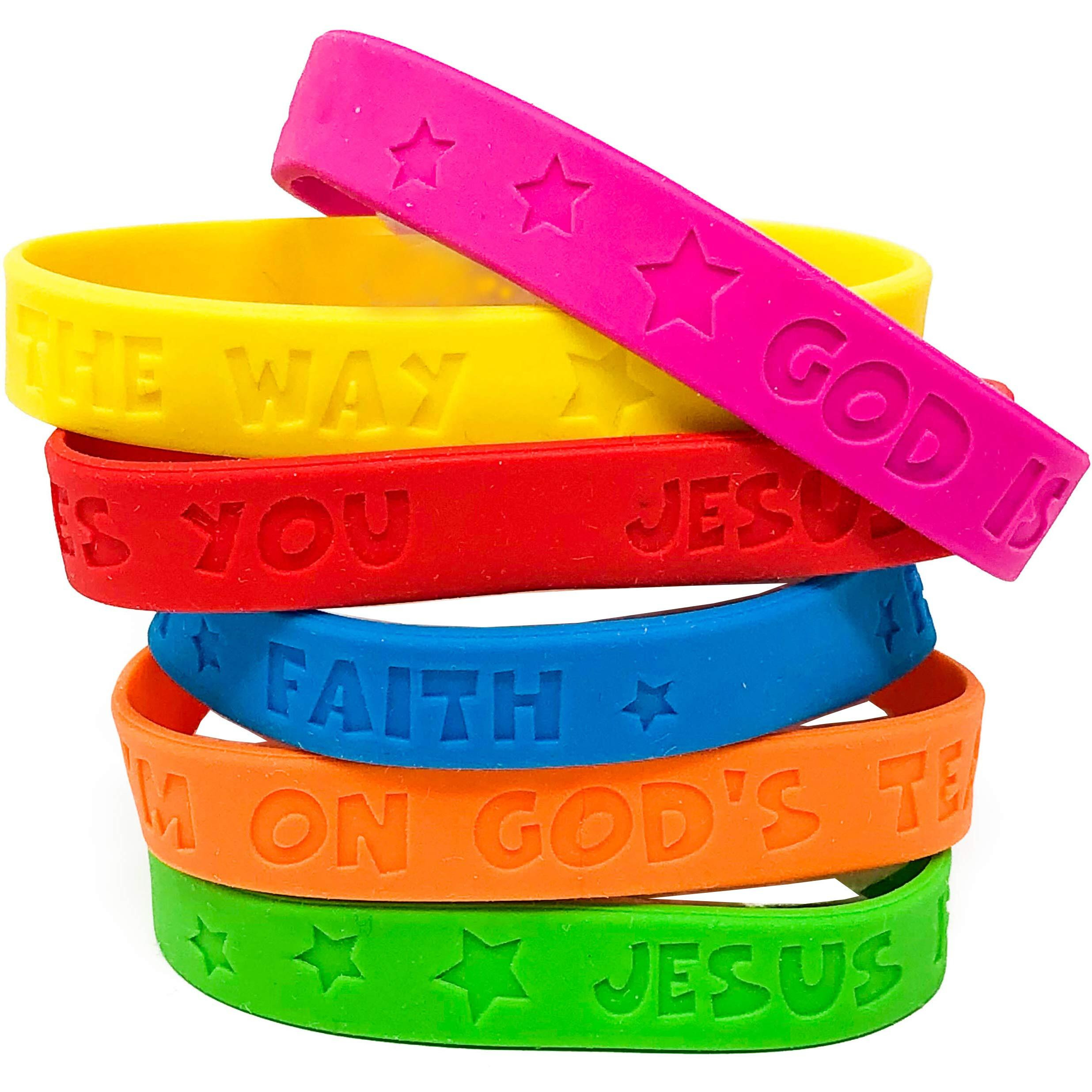 Podzly 100 Pack Of Christian Bracelets - Motivational Silicone Wristbands With Religious Sayings, Bible-Inspired Jewelry Gift For All Ages, Durable & Adjustable - Assorted Colors, One Size Fits Most