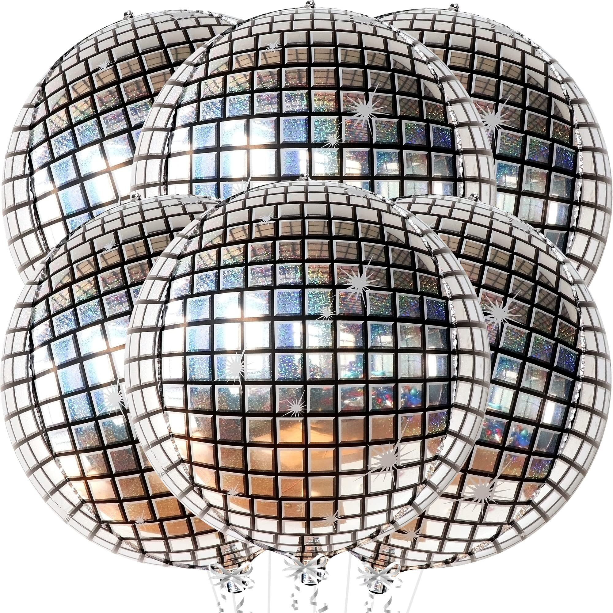 Katchon, Big Silver Disco Ball Balloons - Pack Of 6, Disco Party Decorations | 4D Metallic Disco Balloons For Disco Bachelorette Party Decorations | New Years Balloons For New Years Decorations 2025