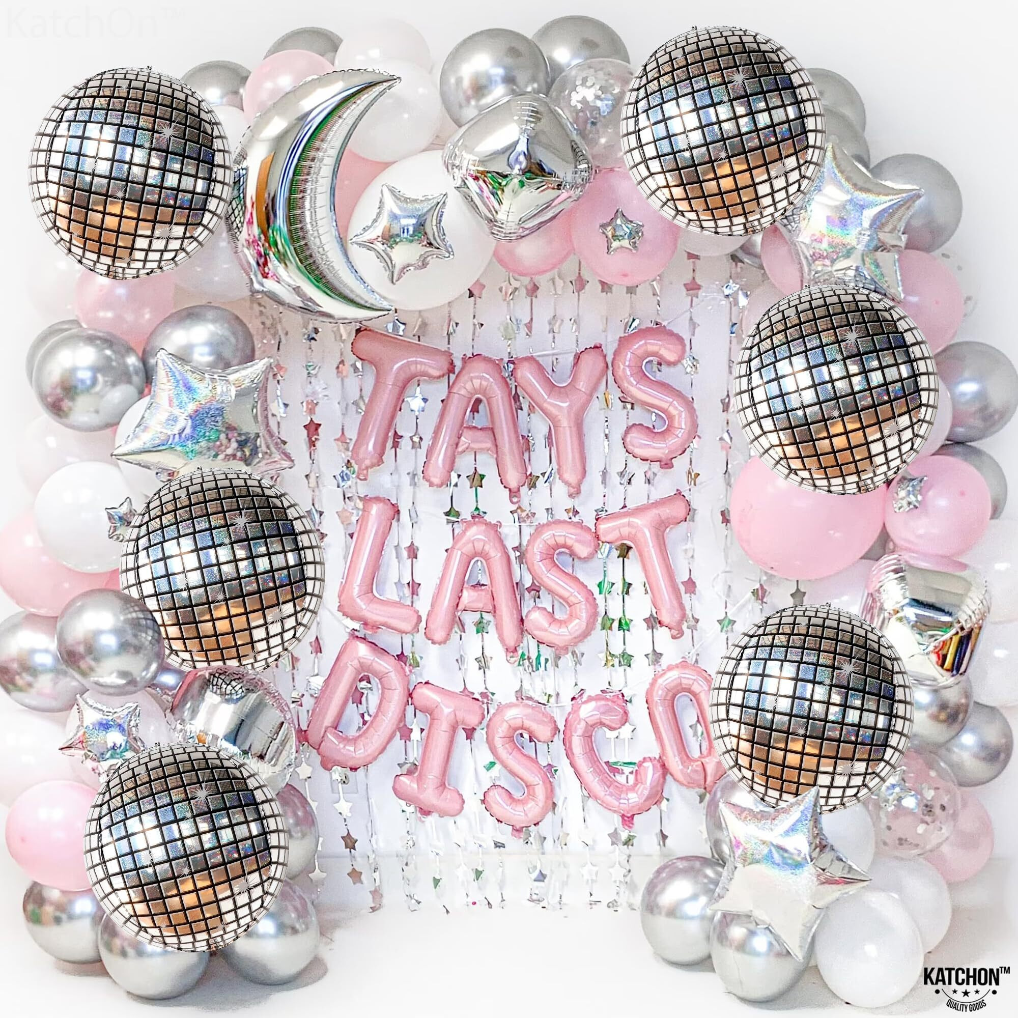 Katchon, Big Silver Disco Ball Balloons - Pack Of 6, Disco Party Decorations | 4D Metallic Disco Balloons For Disco Bachelorette Party Decorations | New Years Balloons For New Years Decorations 2025