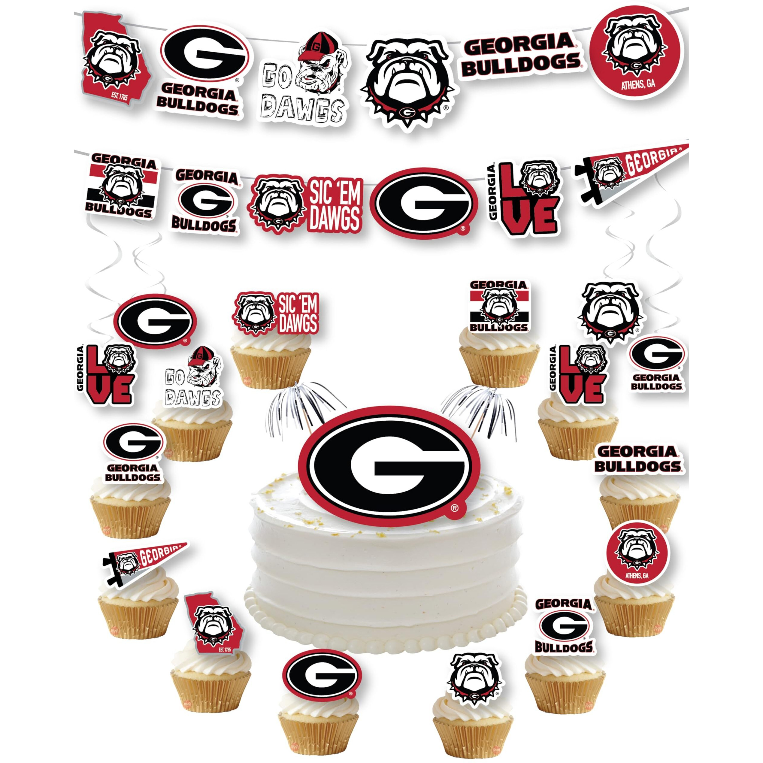 Georgia Bulldogs Party Supplies (42 Pieces) For University Of Georgia Graduation, Tailgating And Birthday Party Decorations With Georgia Bulldogs Banner And Cake Toppers Decorations (Georgia Bulldogs)