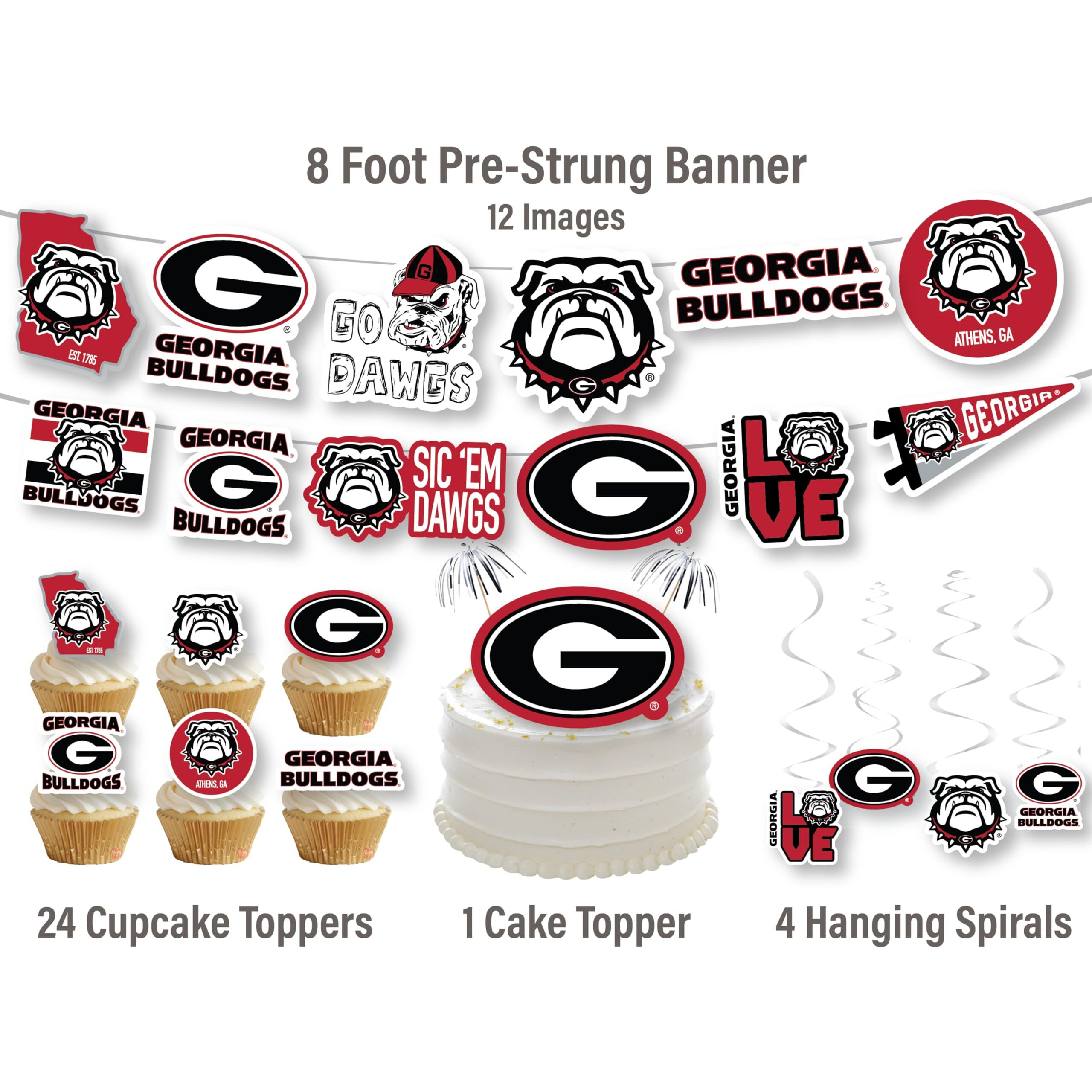 Georgia Bulldogs Party Supplies (42 Pieces) For University Of Georgia Graduation, Tailgating And Birthday Party Decorations With Georgia Bulldogs Banner And Cake Toppers Decorations (Georgia Bulldogs)