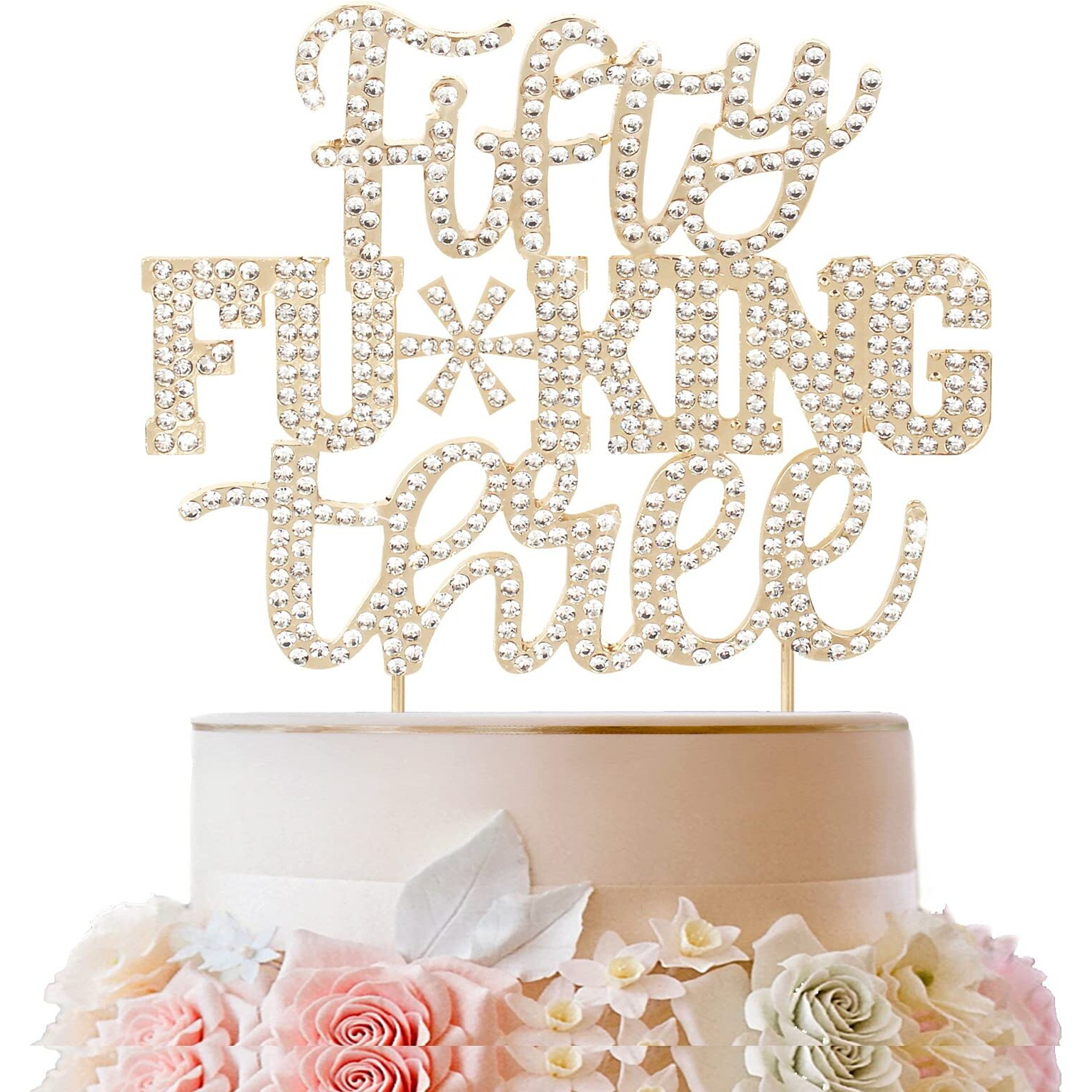 Lingteer Fifty Three Funny Gold Rhinestone Cake Topper - Cheers To 53Rd Birthday 53 Years Old Anniversary Party Cake Centerpieces Topper Decorations Gift Sign.