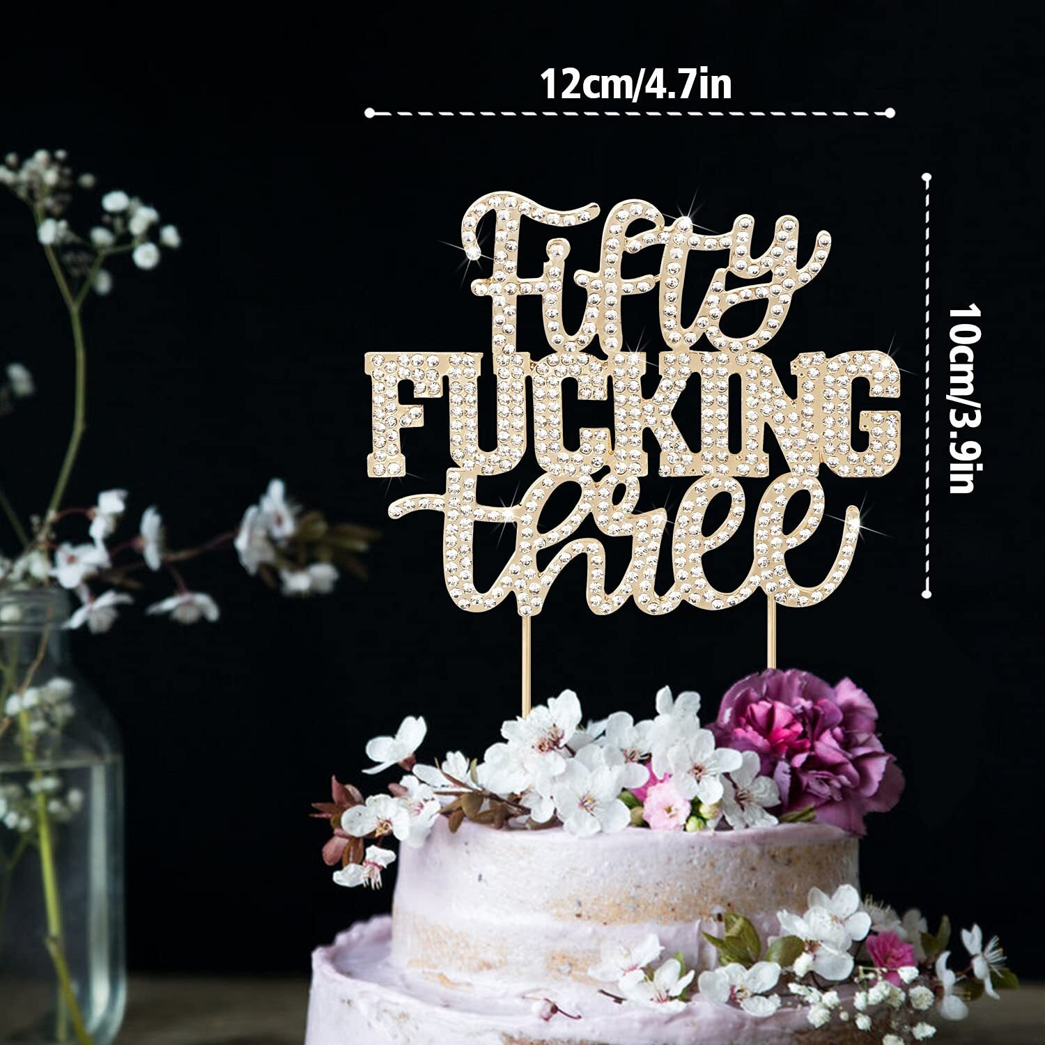 Lingteer Fifty Three Funny Gold Rhinestone Cake Topper - Cheers To 53Rd Birthday 53 Years Old Anniversary Party Cake Centerpieces Topper Decorations Gift Sign.