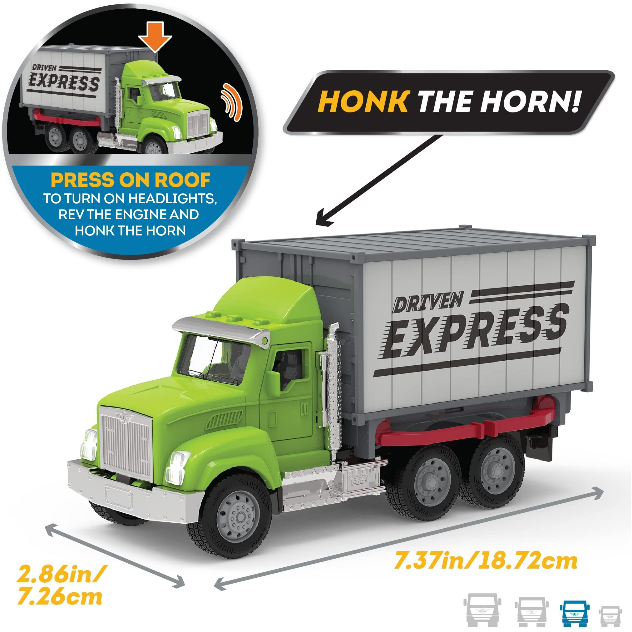 Driven By Battat - Toy Container Truck With Lights & Sounds - Small Toy Shipping Container Vehicle - Realistic Toy Truck For Kids - Movable Parts - 3 Years + - Micro Container Truck