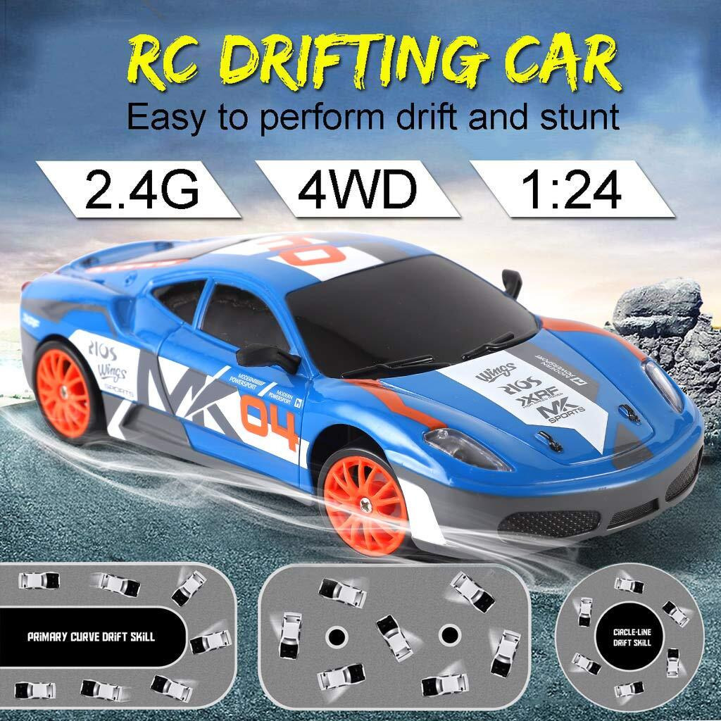 Liberty Imports Rc Drift Car 1/24 2.4Ghz 4Wd Remote Control Sport Racing On-Road Vehicle With Led Light, Batteries And Drift Tires (Blue)