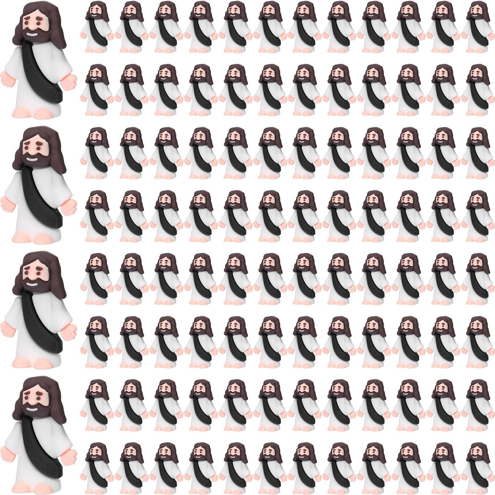 Barydat 100 Pack Mini Jesus Figurines Bulk Little Jesus Figures Toys Religious Jesus Doll Christ Savior Tiny Jesus For Church Hide Thanksgiving Day Sunday School Craft Baptism Gift(Black)