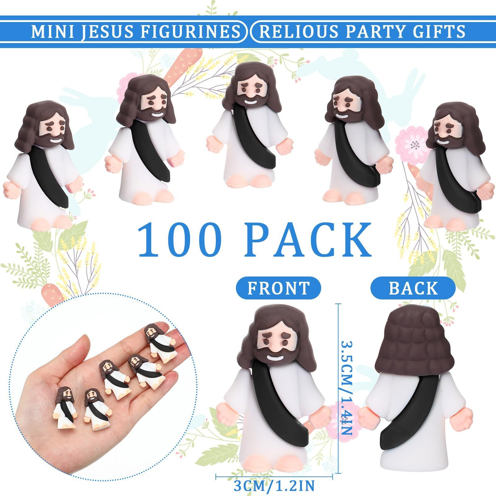 Barydat 100 Pack Mini Jesus Figurines Bulk Little Jesus Figures Toys Religious Jesus Doll Christ Savior Tiny Jesus For Church Hide Thanksgiving Day Sunday School Craft Baptism Gift(Black)